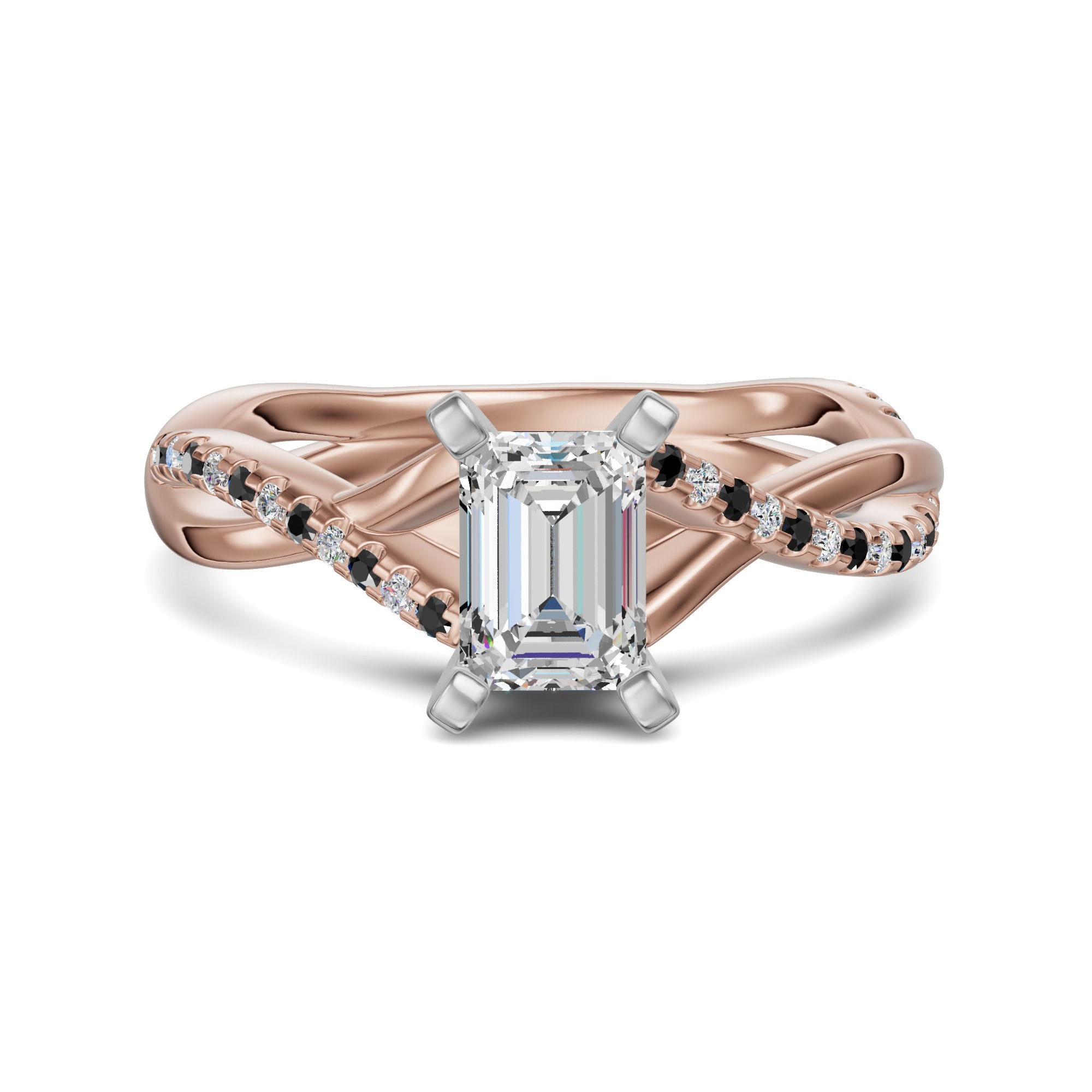 Twisted Accented Szmaragdowy 2.00 ct Pierścionek Zaręczynowy - Midnight - Diament Laboratoryjny 585 Różowe Złoto