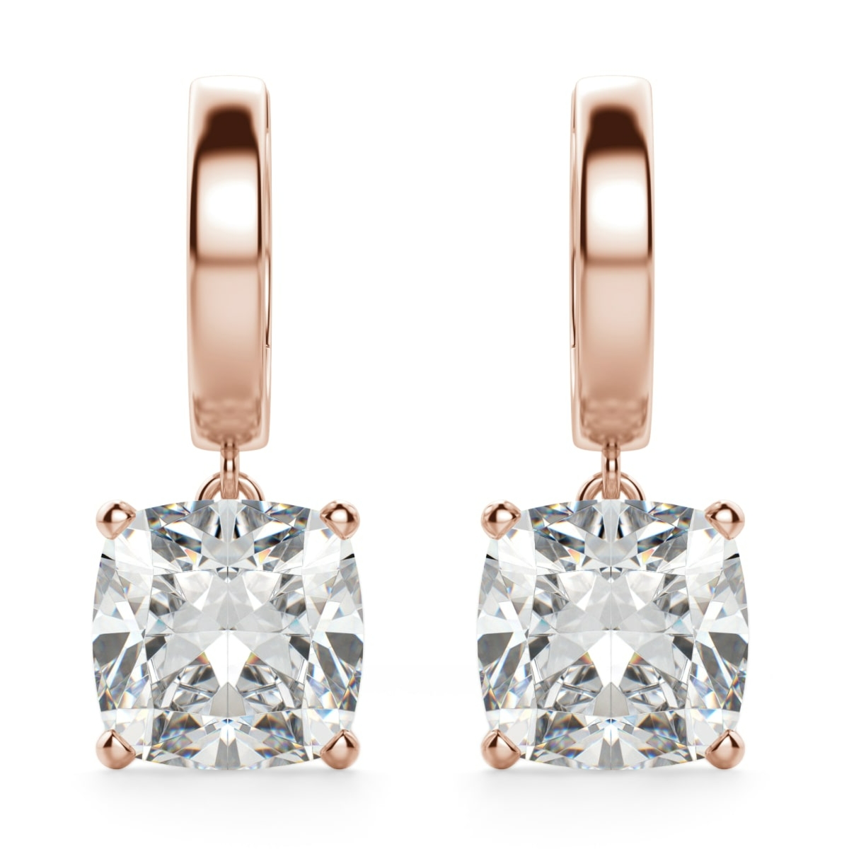 Kolczyki Wiszące Solitaire z Laboratoryjnym Poduszkowym Diamentem 2.00 Karata 585 Różowe Złoto (14K)