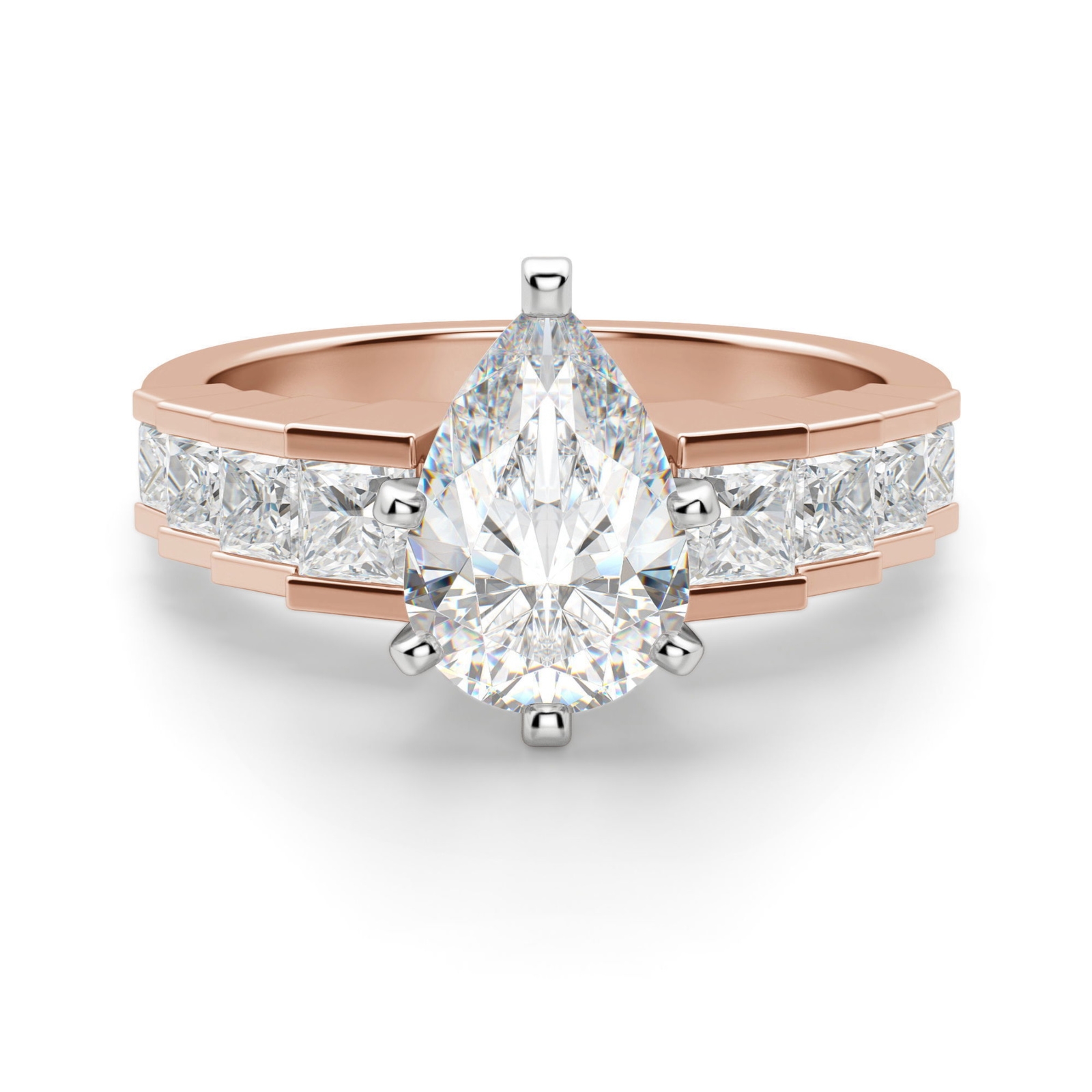 Cinderella Staircase Gruszkowy 1.25 krt Pierścionek Zaręczynowy Diament Laboratoryjny 585 Różowe Złoto (14K)