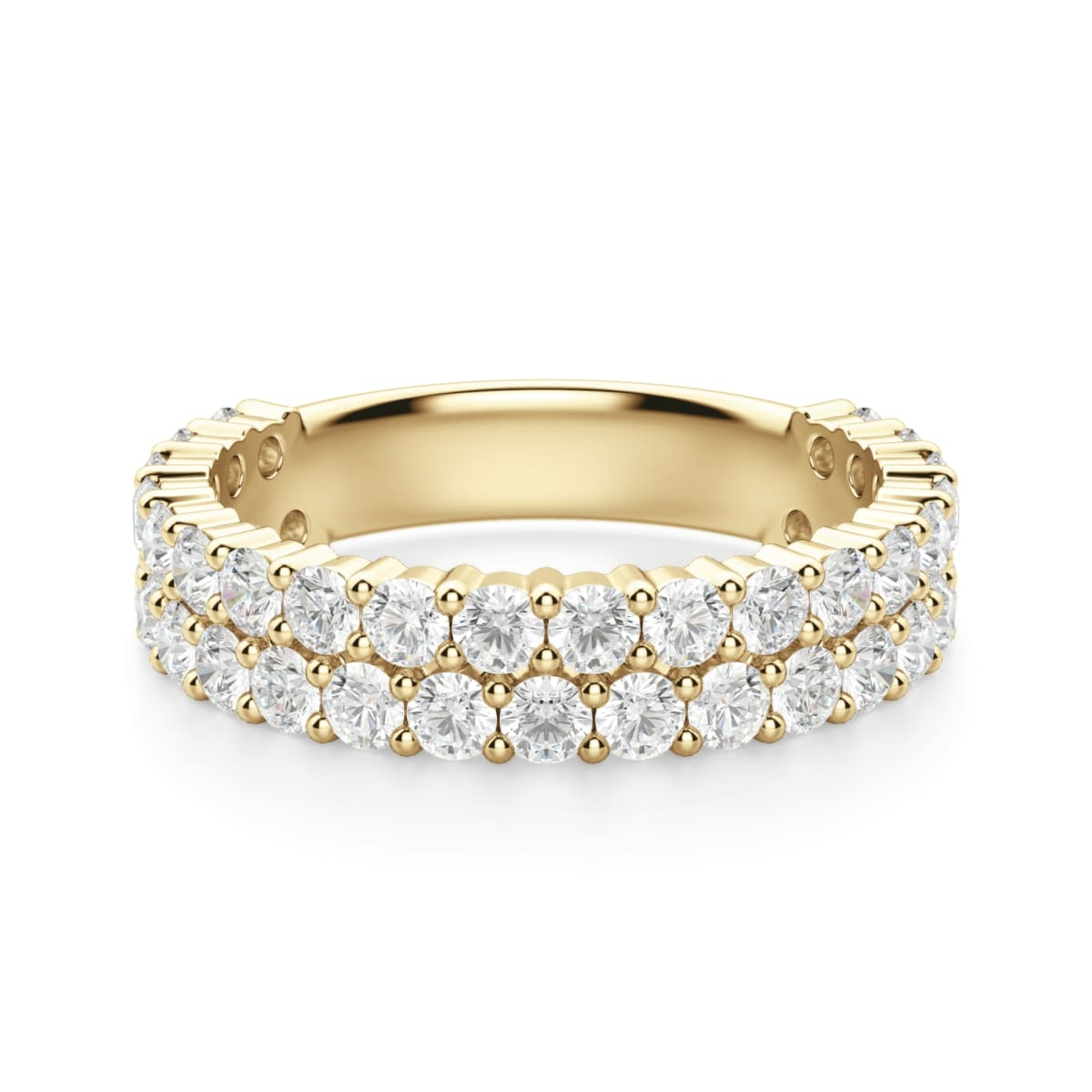 Obrączka Ślubna Dwurzędowa Half Eternity z Okrągłymi Kamieniami 2.00 mm Laboratoryjny Diament 750 Żółte Złoto (18K)