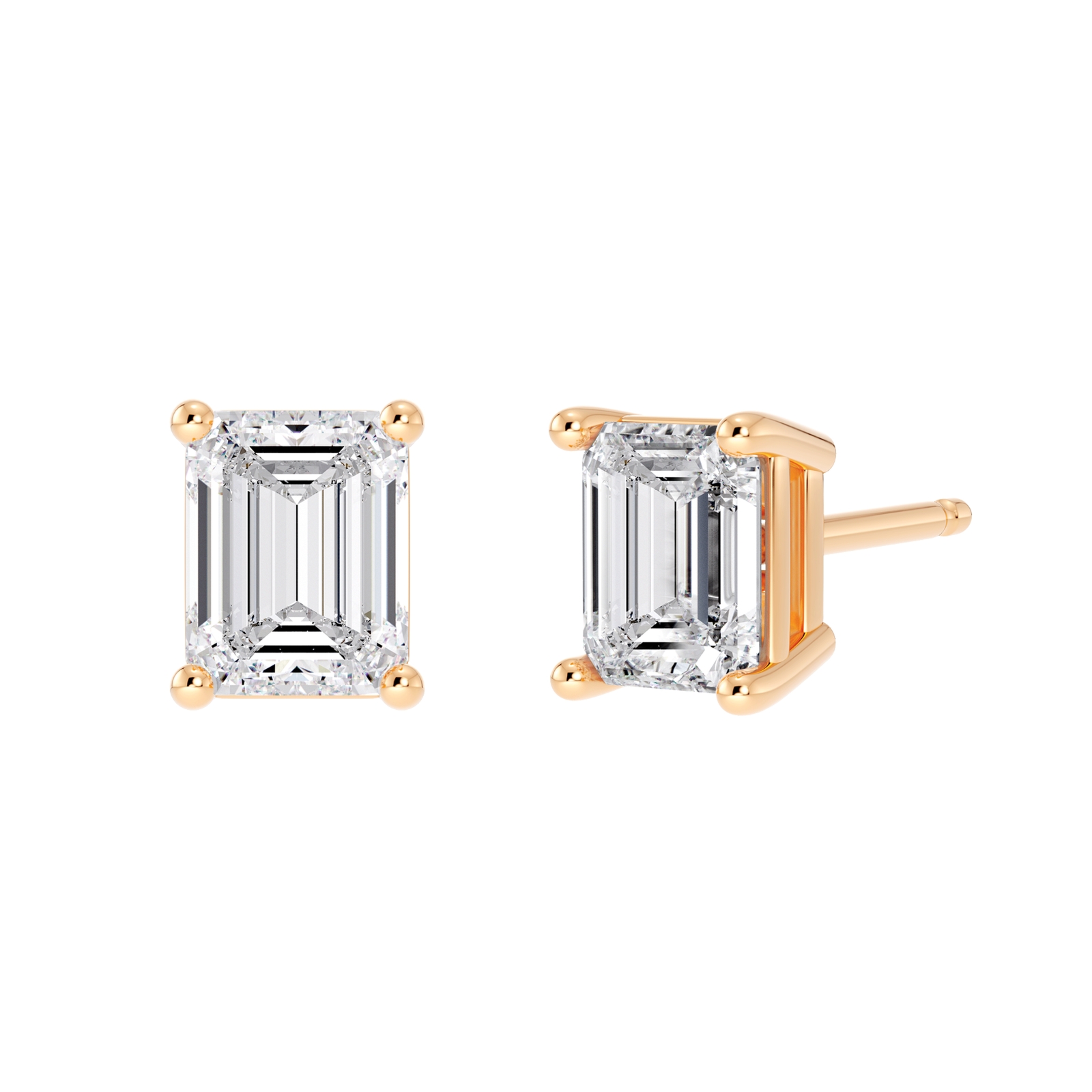 4-Prong Kolczyki Sztyfty z Naturalnym Szmaragdowym Diamentem 0.50 Karata Różowe Srebro