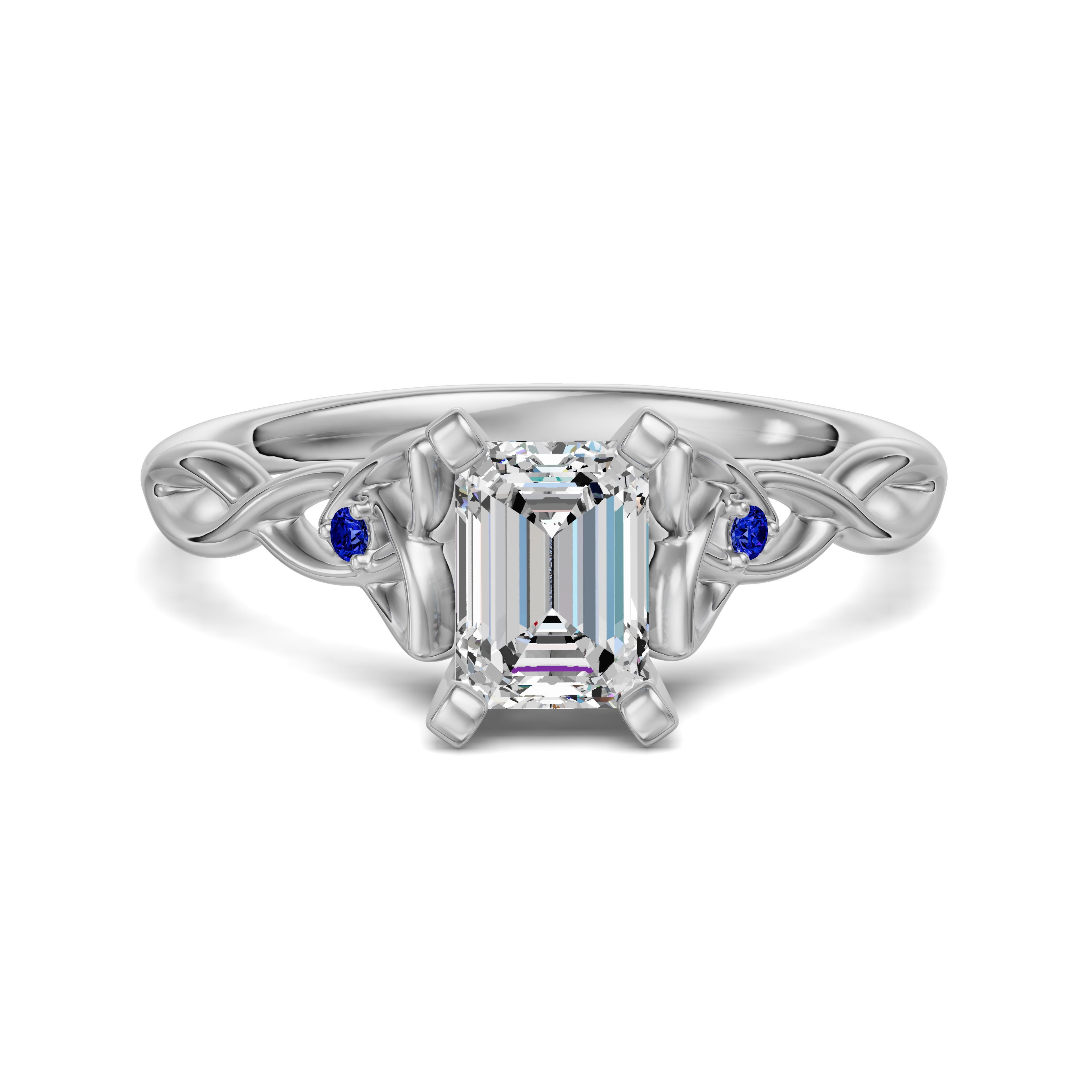 Celtic Knot Szmaragdowy 0.75 ct Pierścionek Zaręczynowy - Szafir - Diament Naturalny 585 Białe Złoto