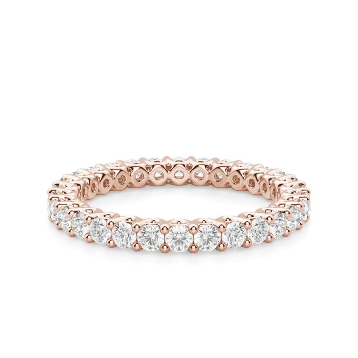Obrączka Ślubna Eternity Scallop Set z Okrągłymi Kamieniami 2.00 mm Laboratoryjny Diament 750 Różowe Złoto (18K)