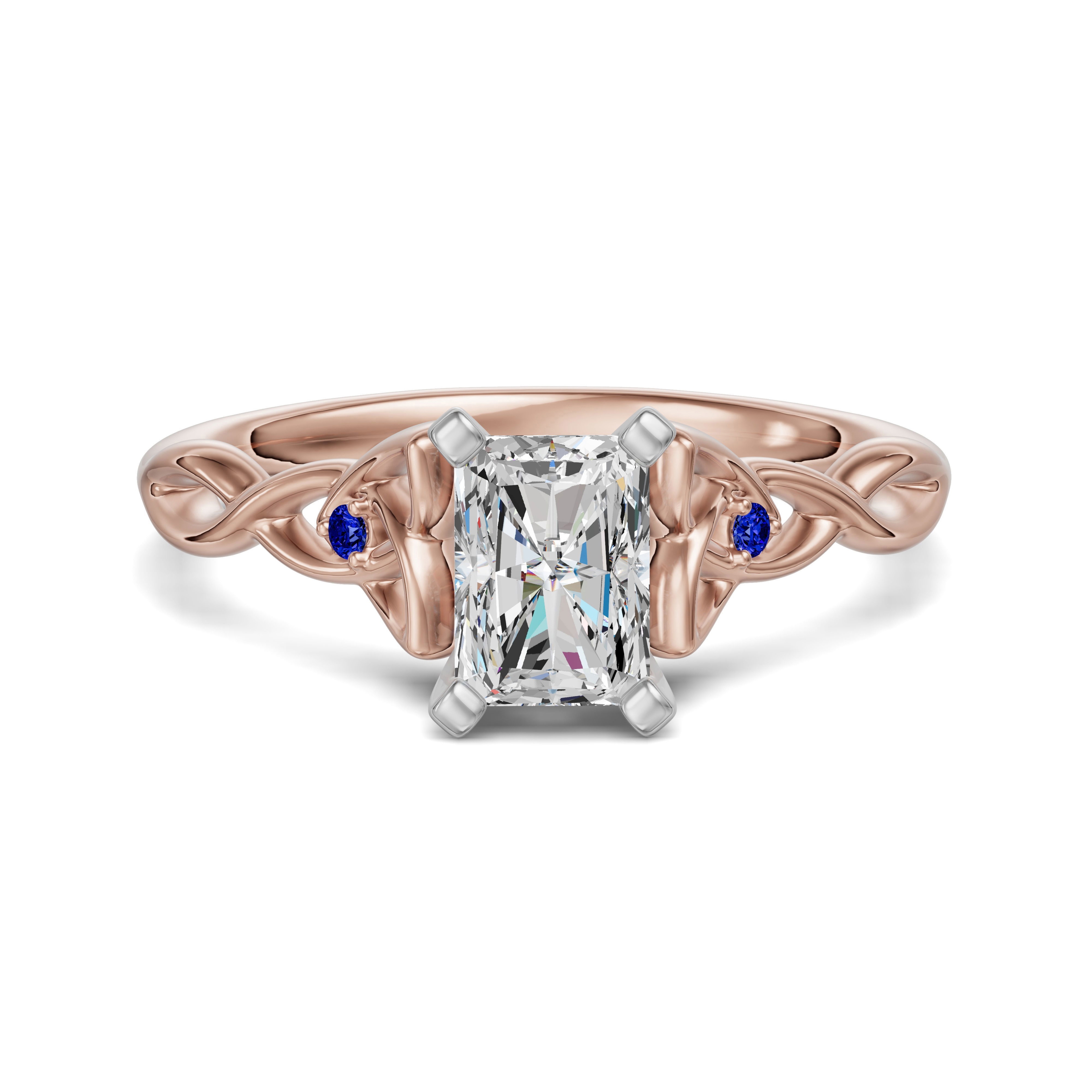 Celtic Knot Radiant 2.00 ct Pierścionek Zaręczynowy - Szafir - Diament Naturalny 585 Różowe Złoto