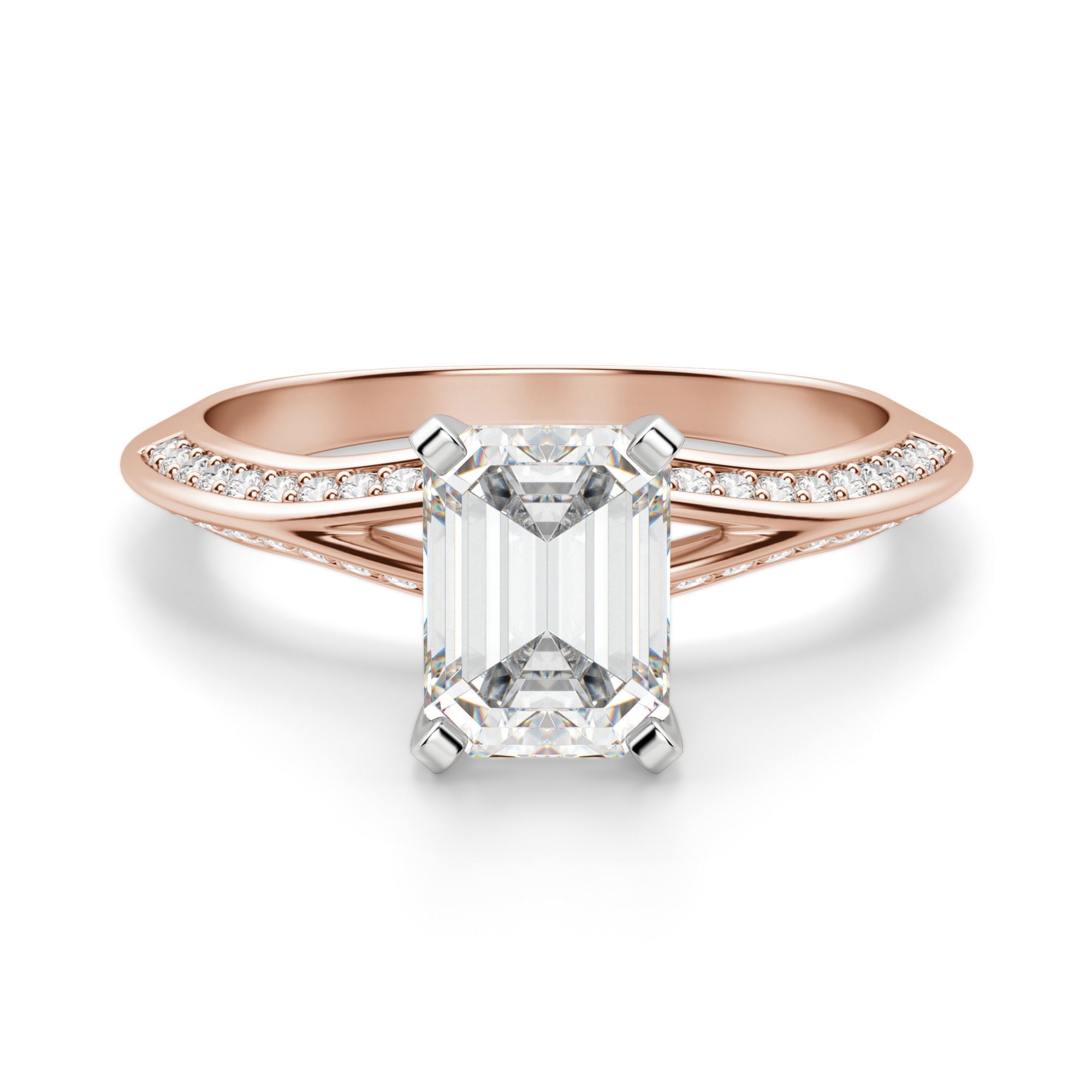 Irene Szmaragdowy 1.75 krt Pierścionek Zaręczynowy Diament Laboratoryjny 585 Różowe Złoto (14K)