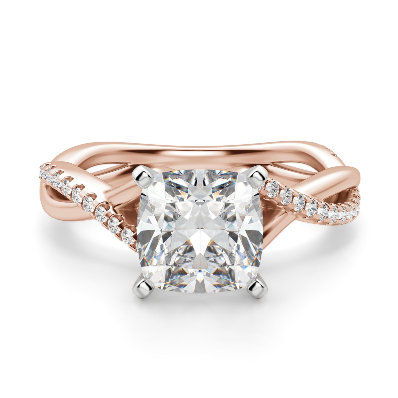 Twisted Accented Poduszkowy 3.00 krt Pierścionek Zaręczynowy Diament Laboratoryjny 585 Różowe Złoto (14K)