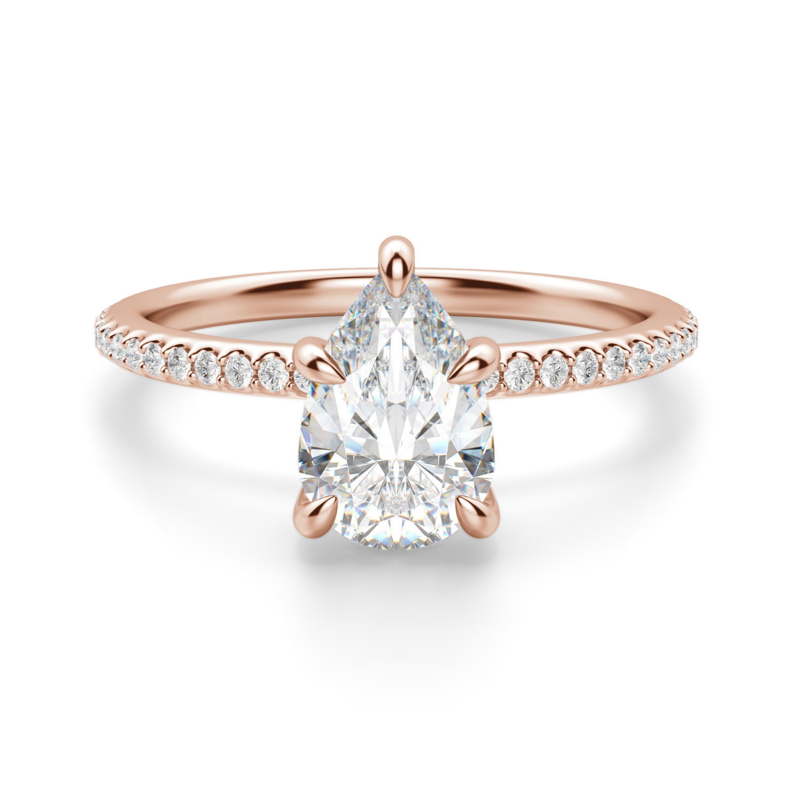 Hidden Halo Accented Gruszkowy 1.75 krt Pierścionek Zaręczynowy Diament Laboratoryjny 585 Różowe Złoto (14K)