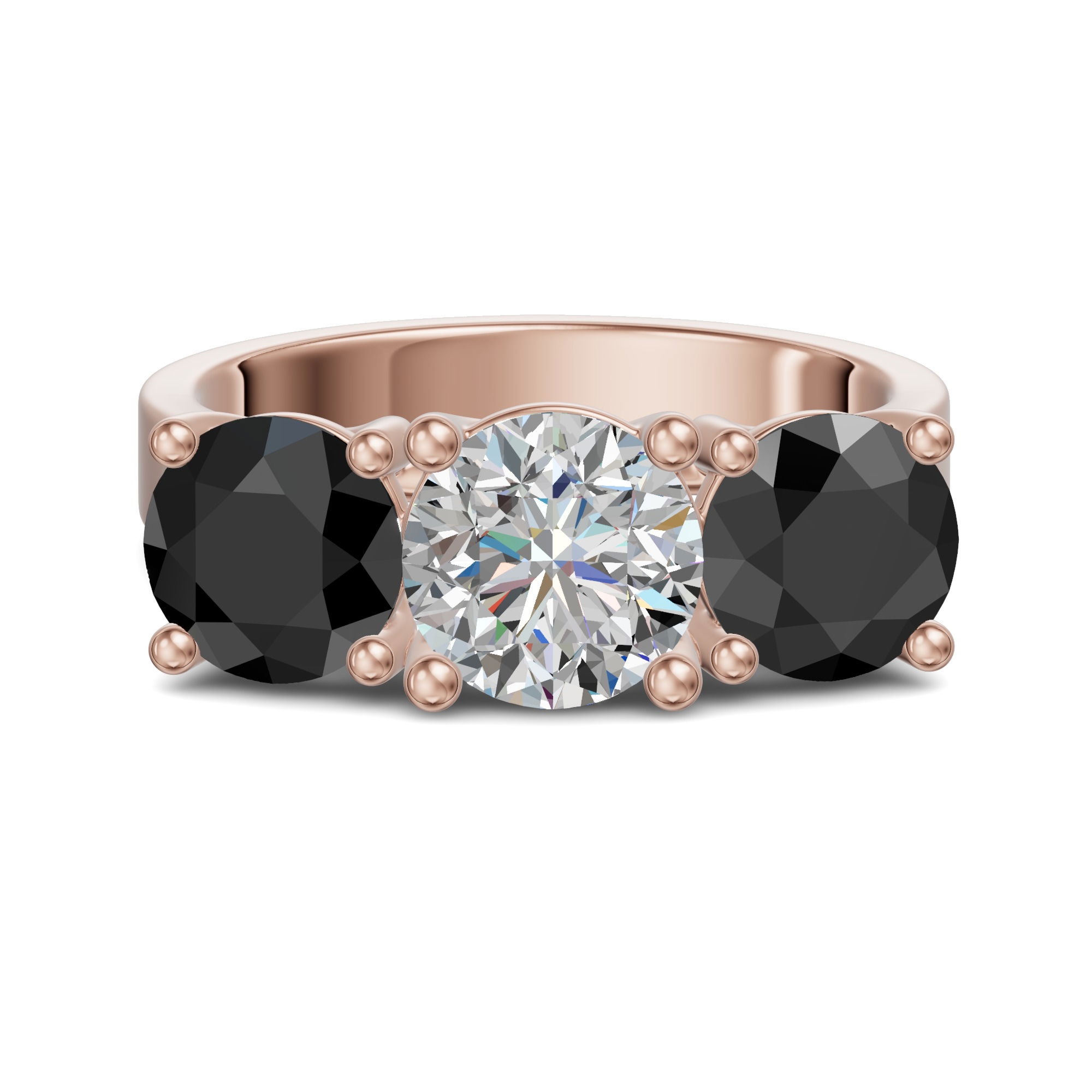 Okrągły Pierścionek Zaręczynowy Open Arms 1.25 ct z Czarnymi Diamentami i Białym Naturalnym 585 Różowe Złoto