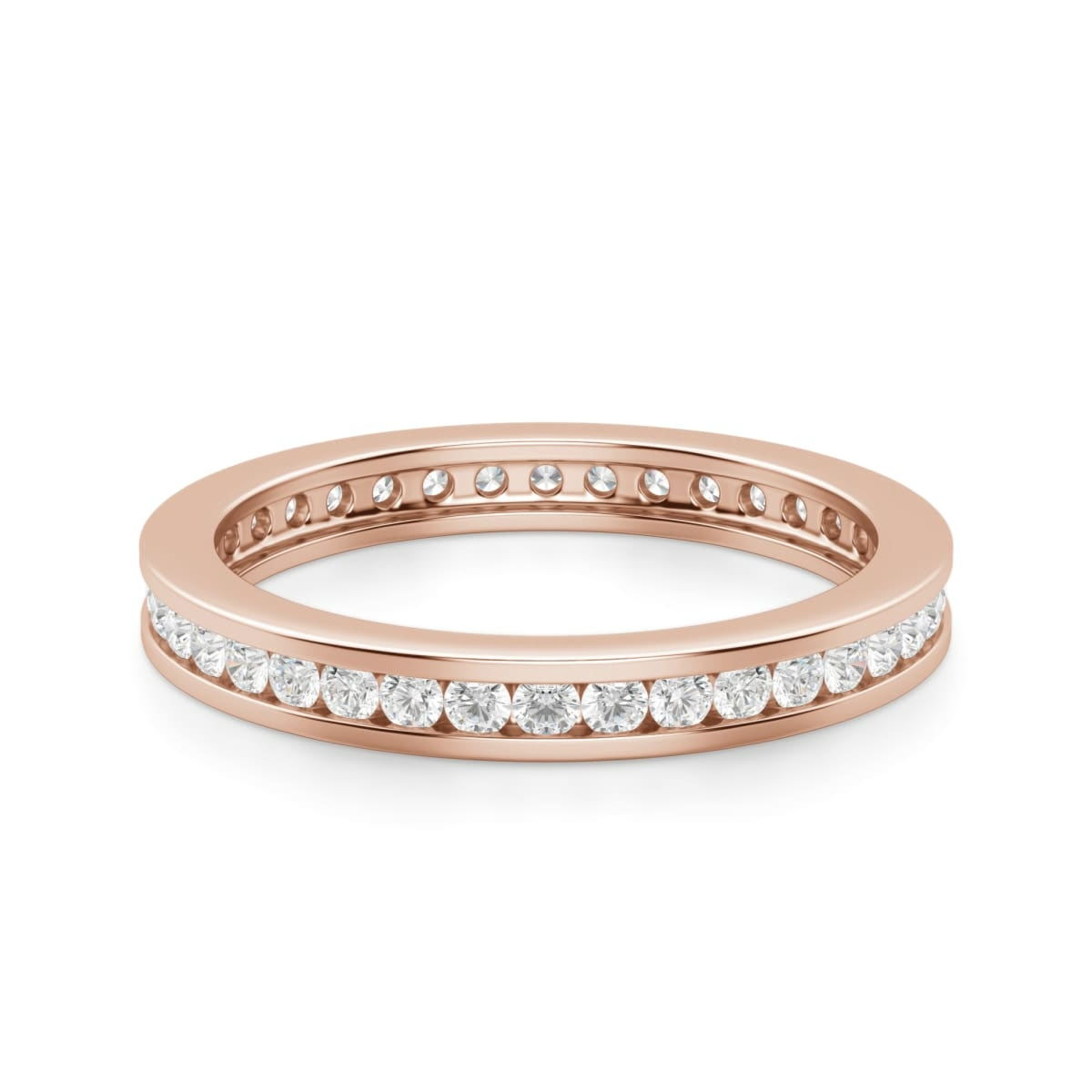 Obrączka Ślubna Eternity Channel Set z Okrągłymi Kamieniami 1.50 mm Laboratoryjny Diament 750 Różowe Złoto (18K)