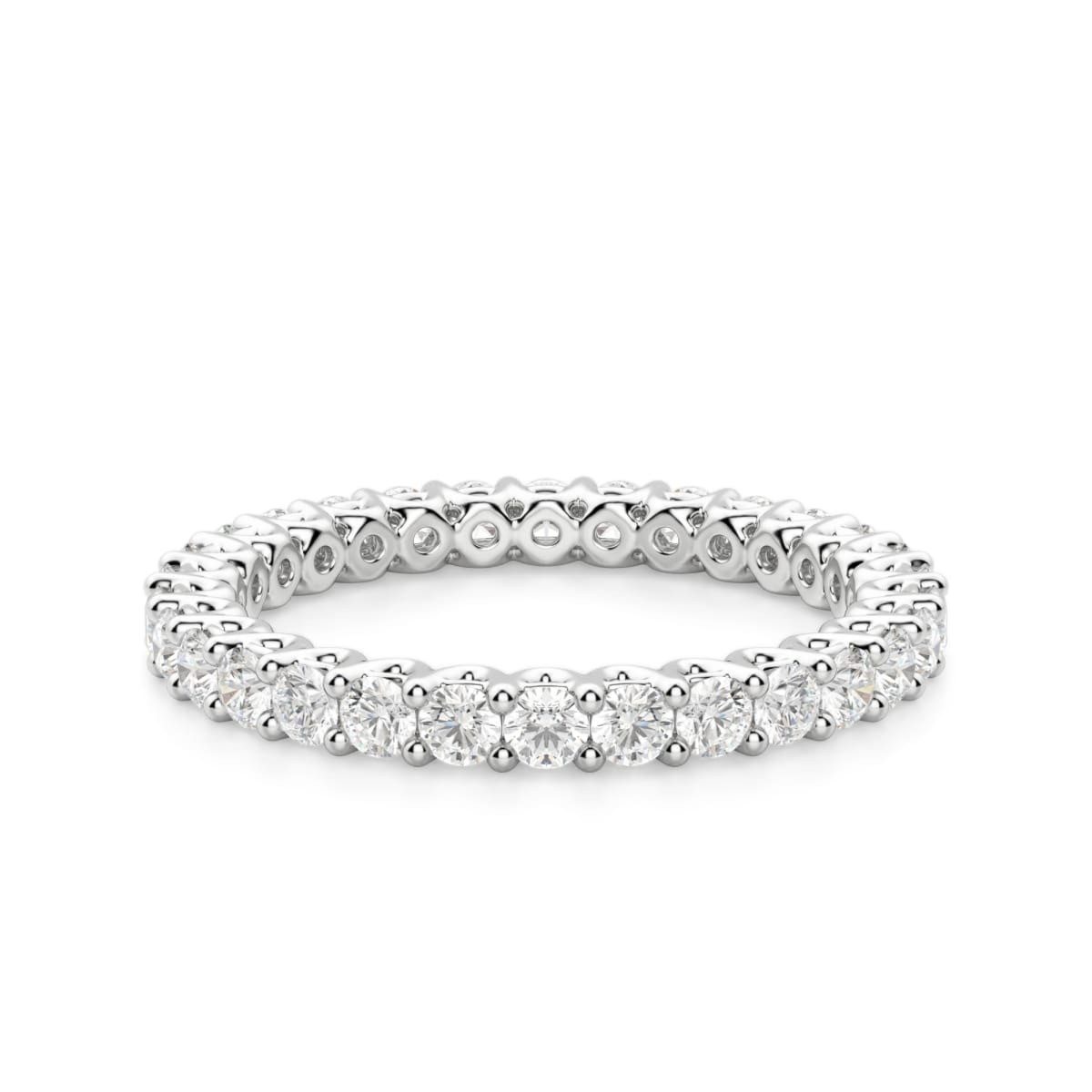 Obrączka Ślubna Eternity Scallop Set z Okrągłymi Kamieniami 2.00 mm Laboratoryjny Diament 750 Białe Złoto (18K)