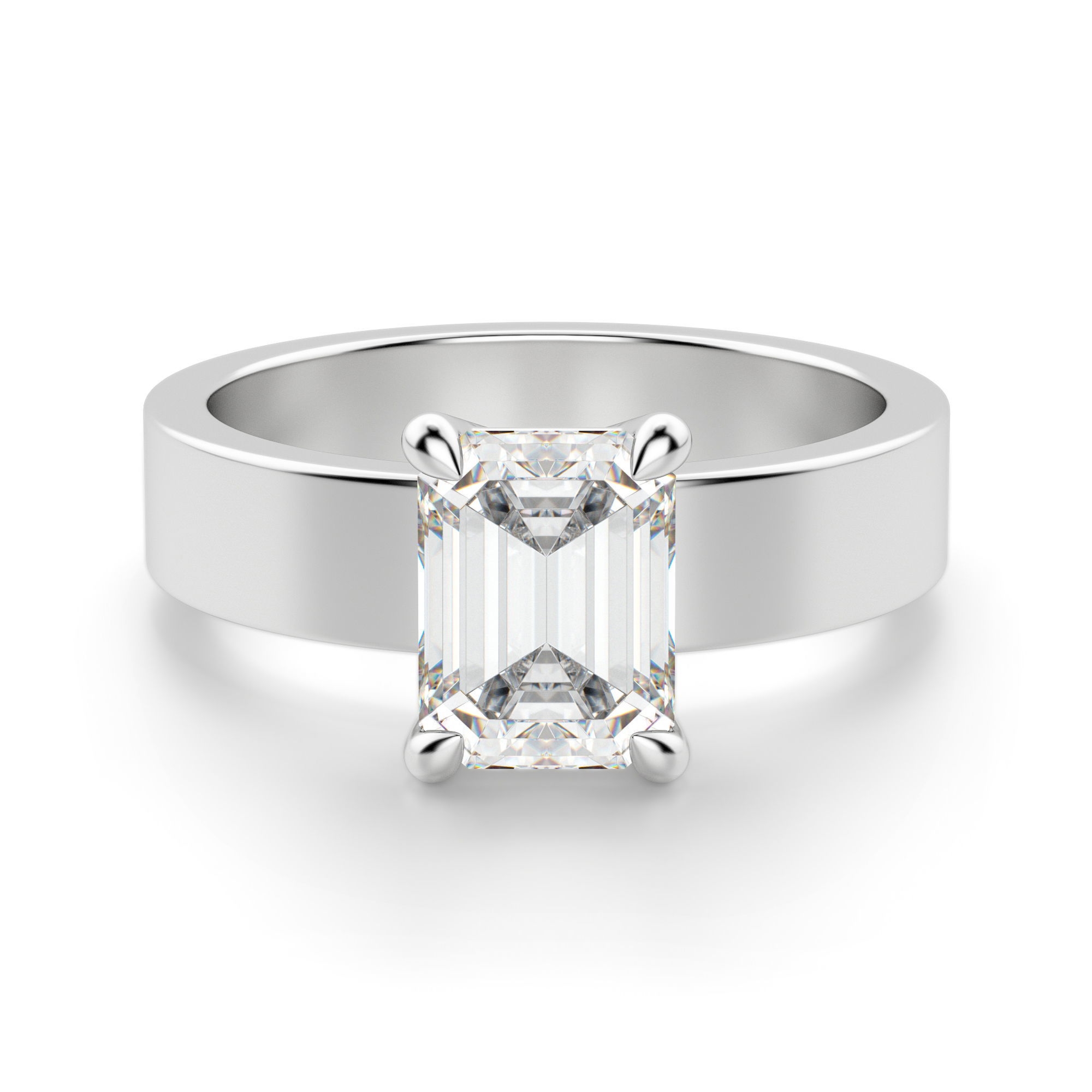 Basket Set Szmaragdowy 1.75 krt Masywny Pierścionek Zaręczynowy Diament Laboratoryjny 585 Białe Złoto (14K)