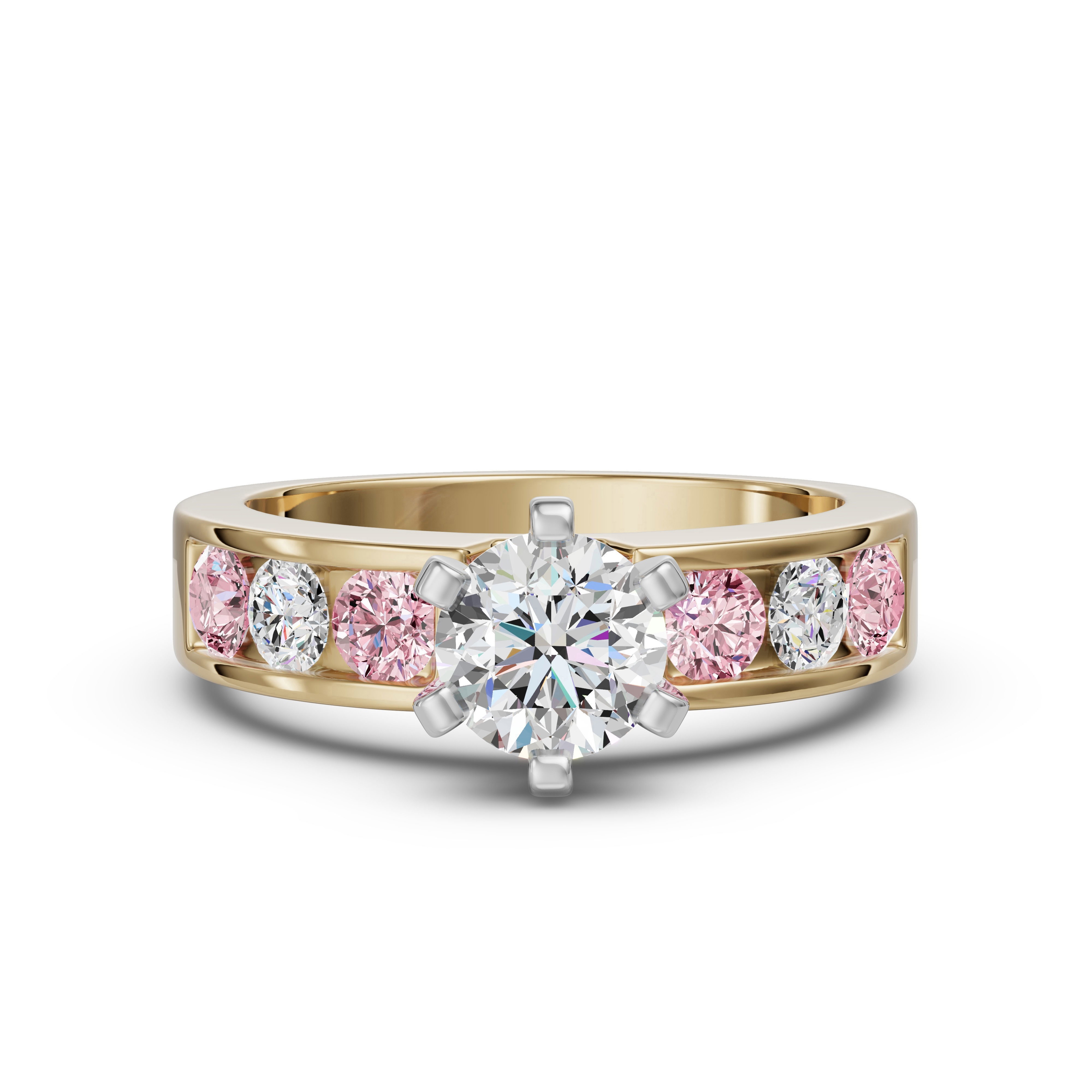 Diamond Diva Okrągły Pierścionek Zaręczynowy 1.00 ct - Rose - Diament Laboratoryjny 750 Żółte Złoto