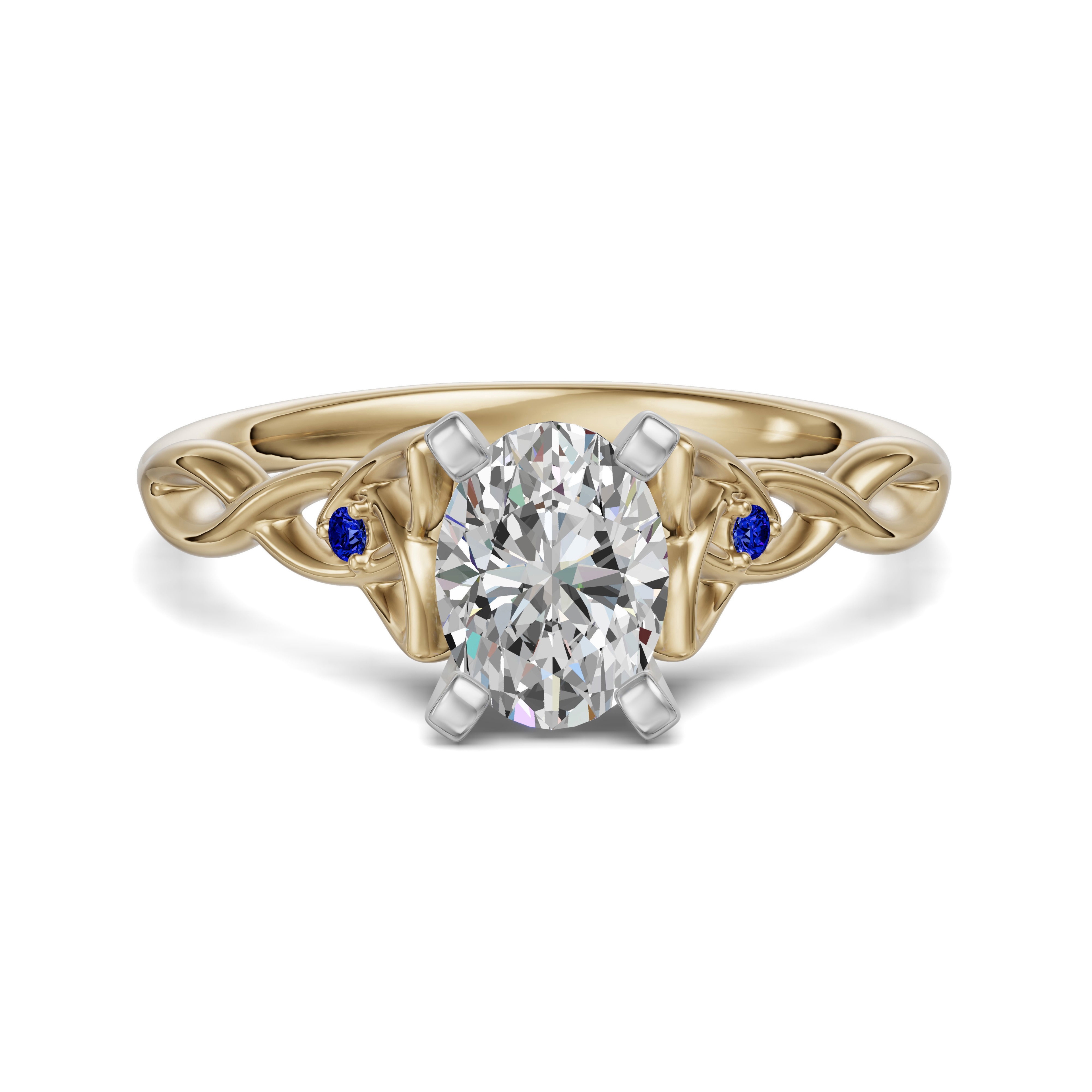 Celtic Knot Owalny 0.75 Pierścionek Zaręczynowy - Szafir - Diament Naturalny 585 Żółte Złoto