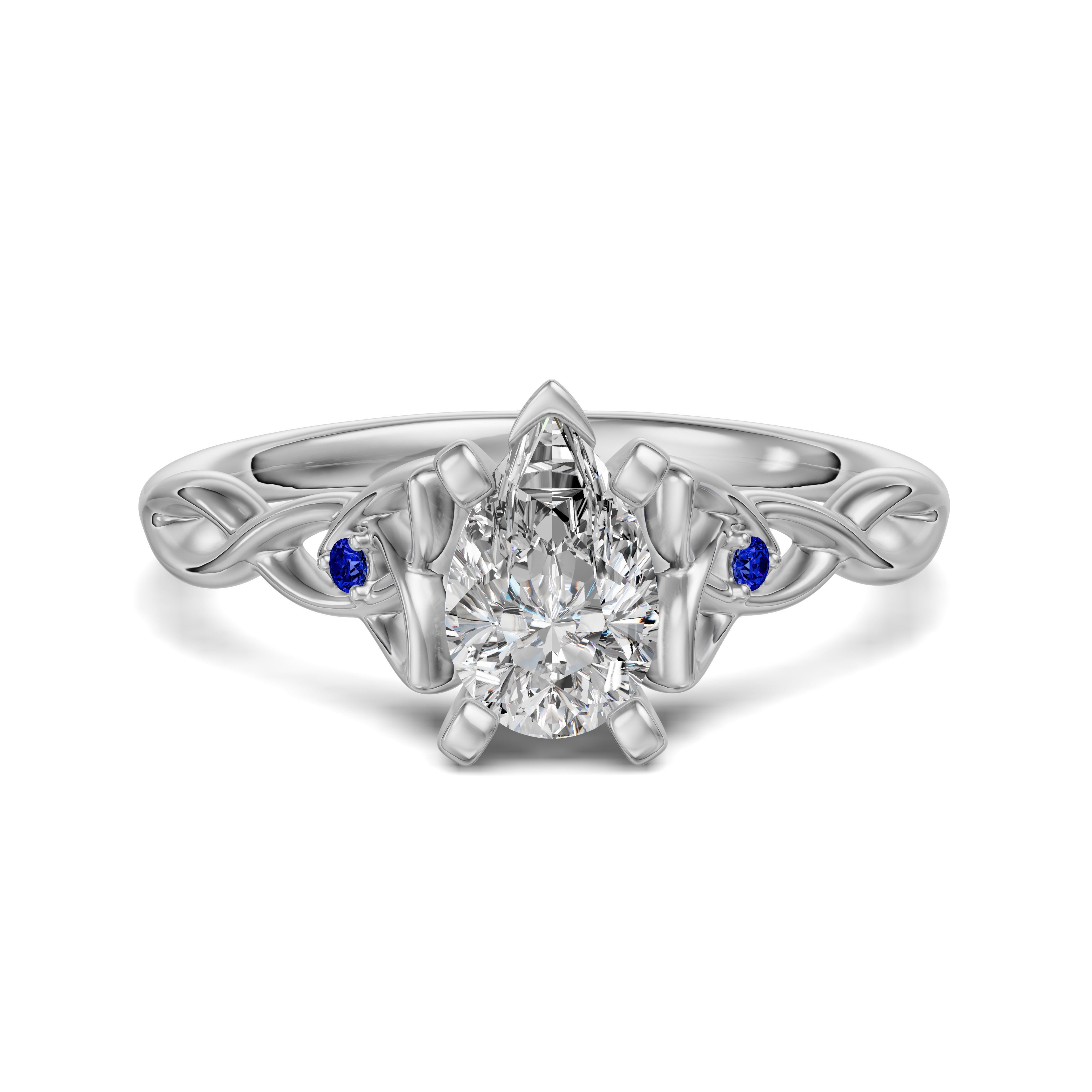 Celtic Knot Gruszkowy 0.75 Pierścionek Zaręczynowy - Szafir - Diament Naturalny 585 Białe Złoto