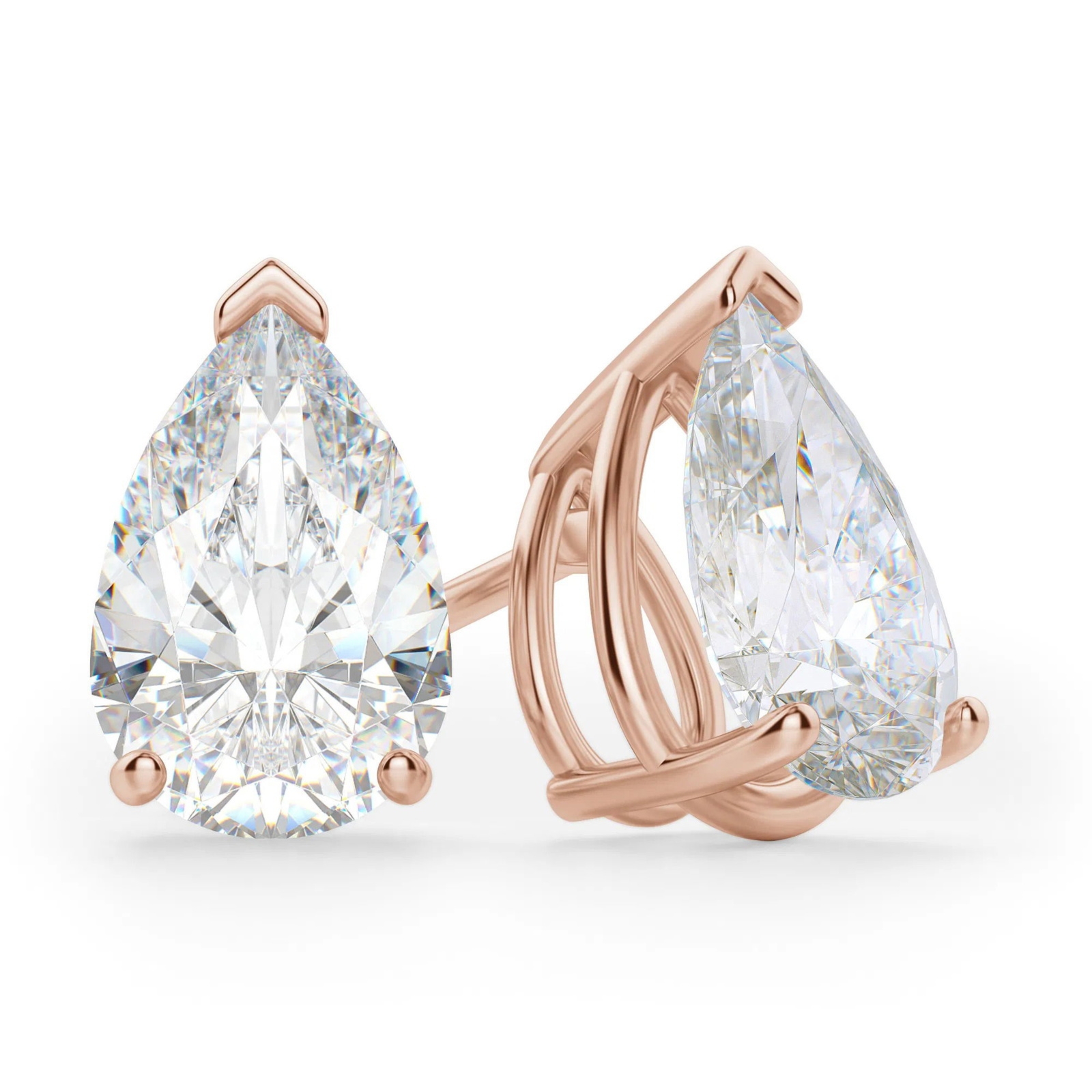 Gruszkowe Kolczyki Sztyfty 2.50 Karata Tension Back Basket Set Diament Laboratoryjny 585 Różowe Złoto (14K)