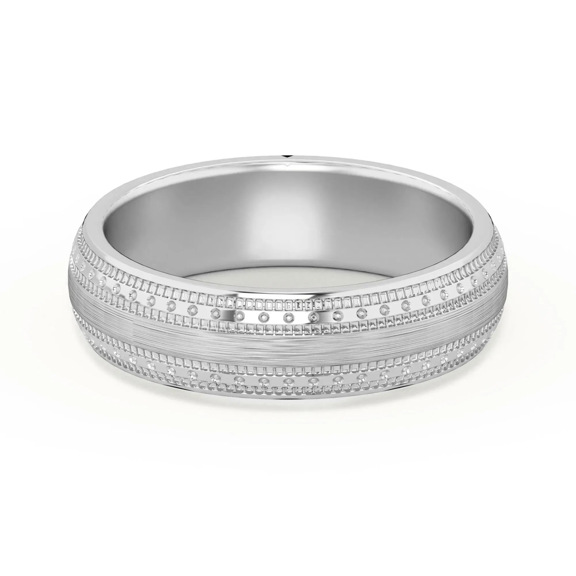 Double Beaded Wysoka Polska Obrączka Ślubna 585 Białe Złoto (14K) 5 MM