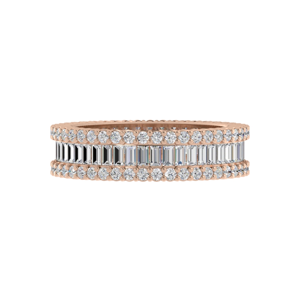 Obrączka Ślubna Mixed Baguette 5.20 MM Diament Naturalny 585 (14K) Różowe Złoto