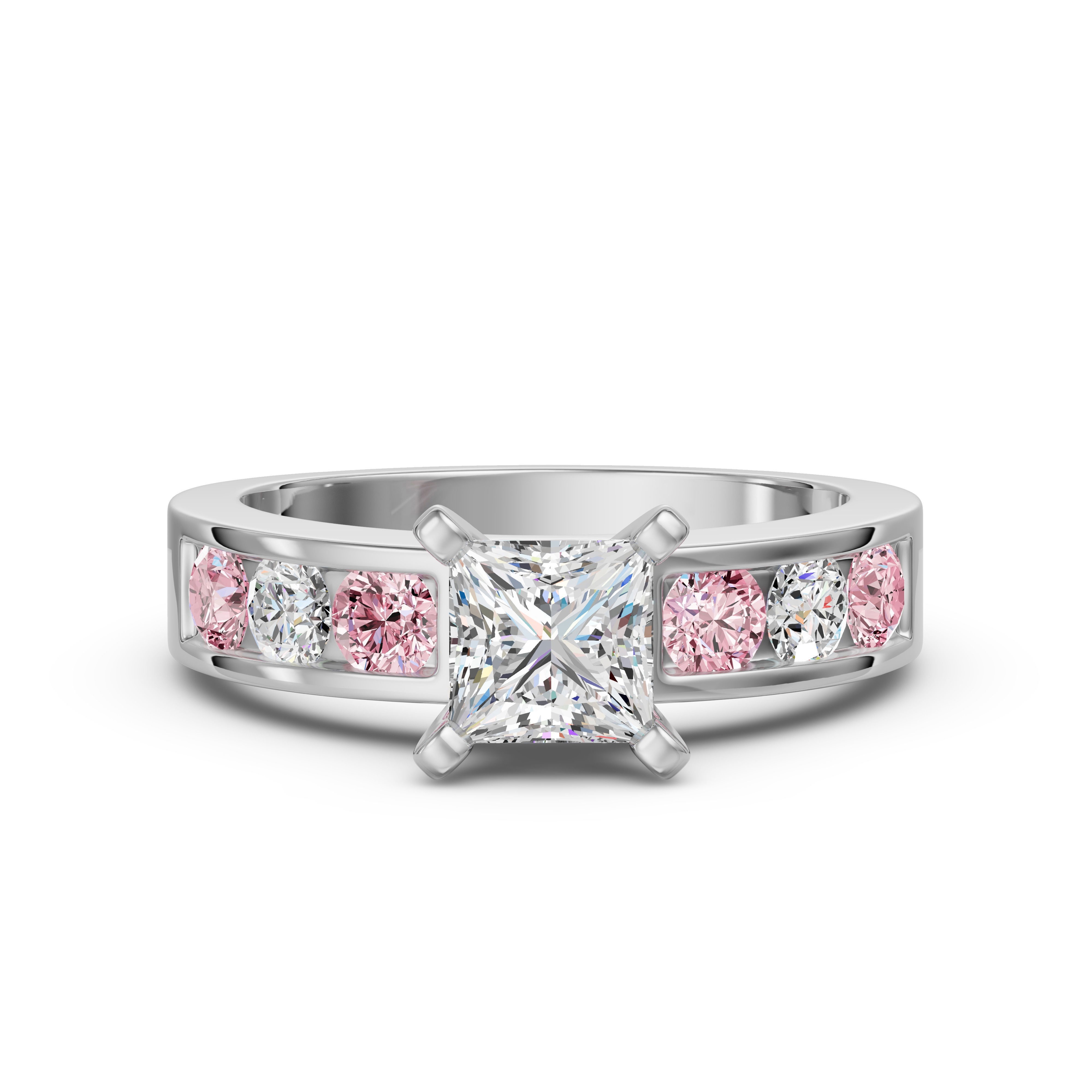 Diamond Diva Pierścionek Zaręczynowy Księżniczka 1.75 ct - Rose - Diament Naturalny 750 Białe Złoto