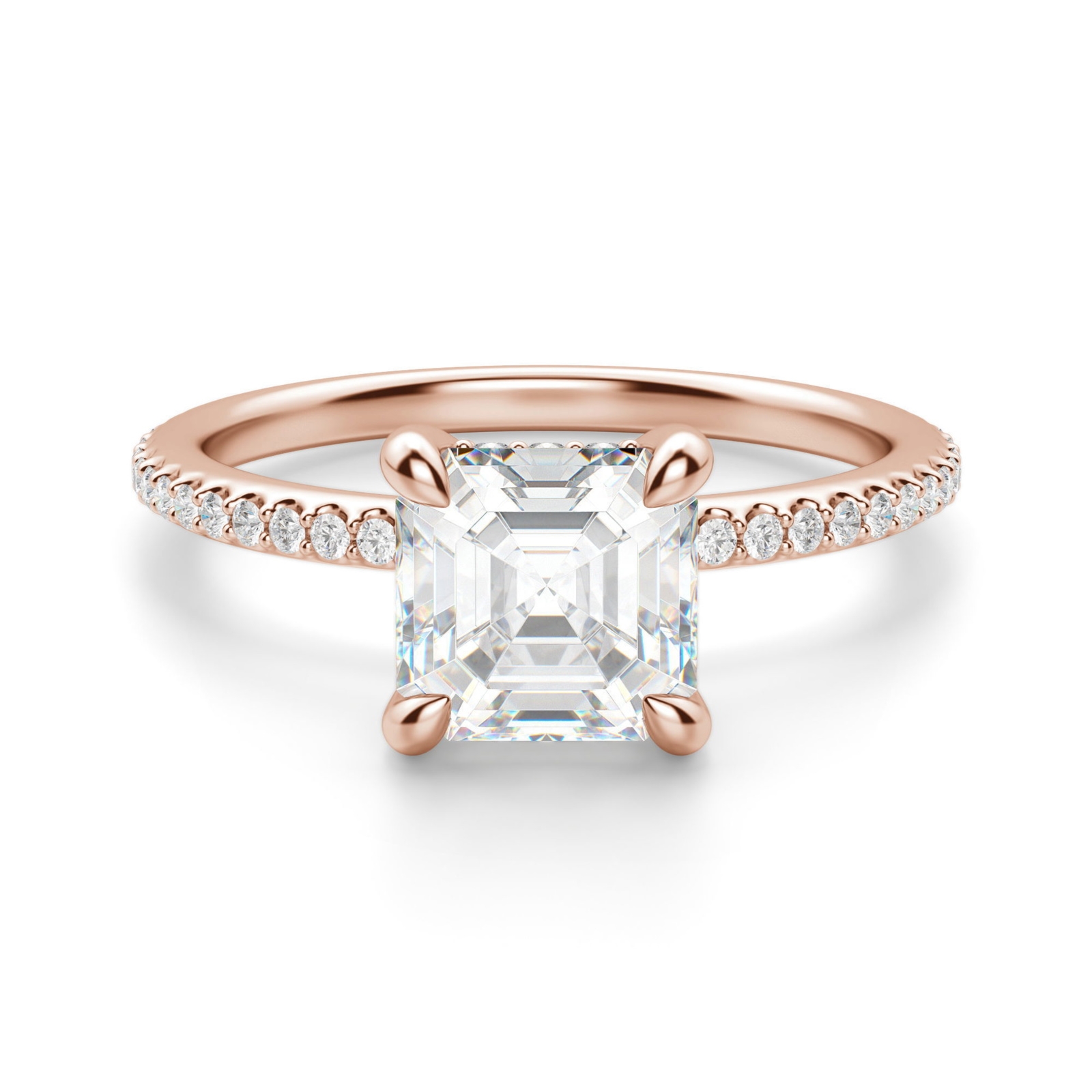 Hidden Halo Accented Asscher 0.50 krt Pierścionek Zaręczynowy Diament Laboratoryjny 585 Różowe Złoto (14K)