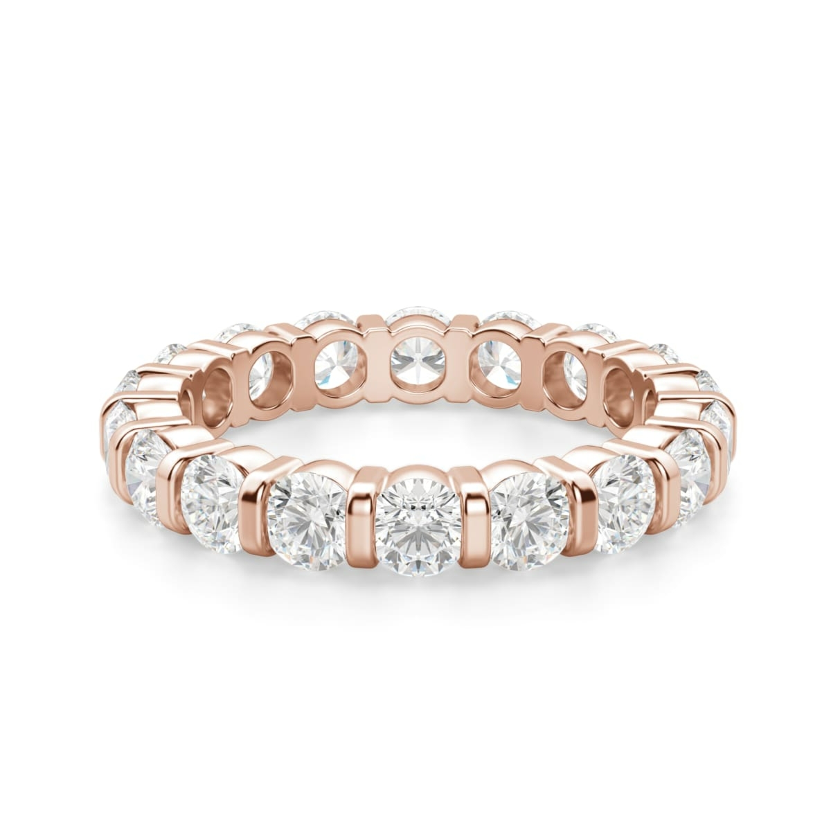 Obrączka Ślubna Eternity Bar Set z Okrągłymi Kamieniami 3.00 mm Laboratoryjny Diament 750 Różowe Złoto (18K)