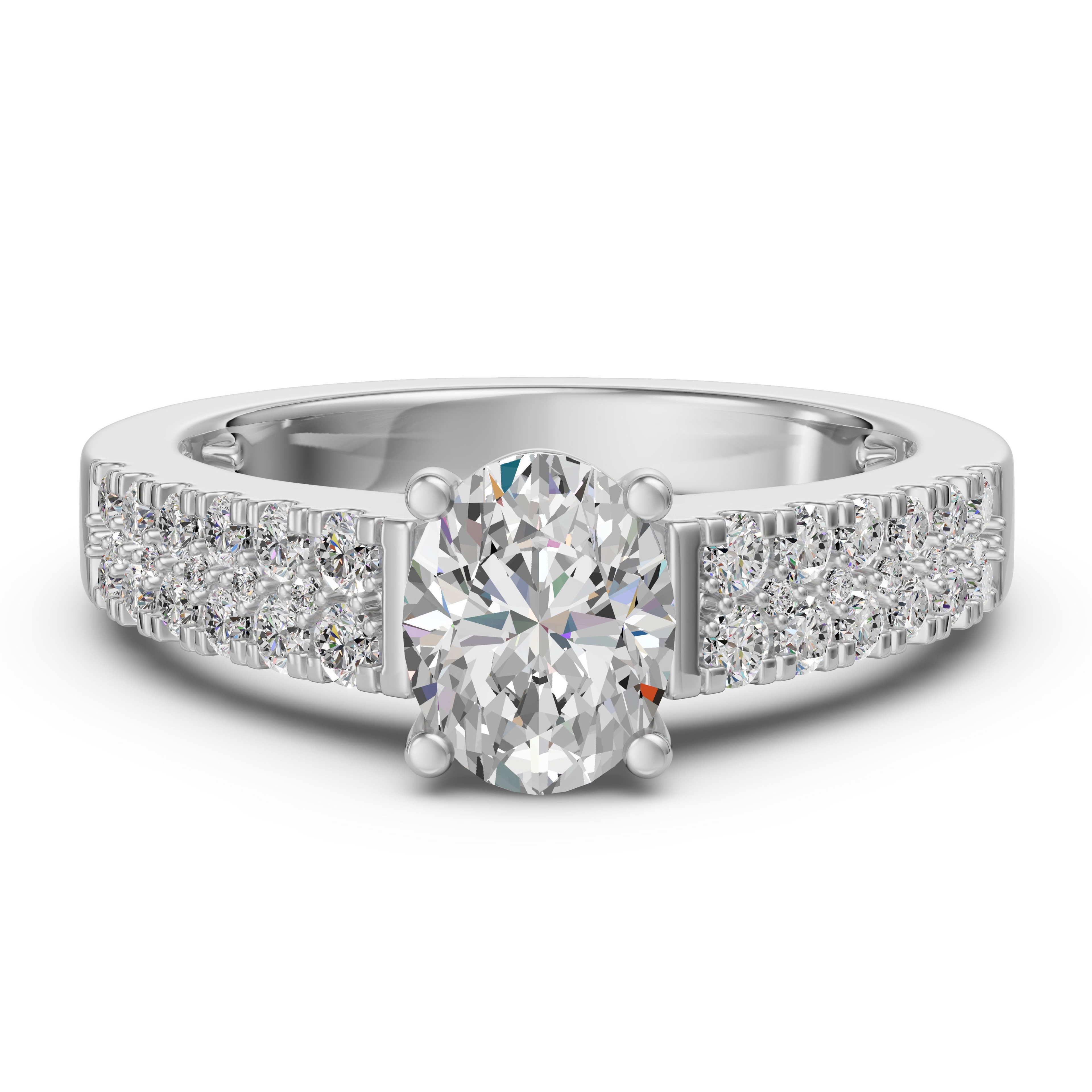 Dwurzędowy Tapered Pierścionek Zaręczynowy Akcentowany Owalny 2.00 ct Diament Laboratoryjny 750 Białe Złoto (18K)