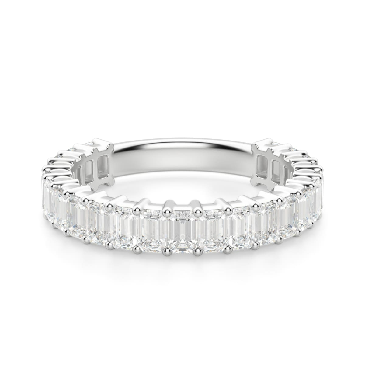 Obrączka Ślubna Half Eternity Szmaragd 3x2 mm Laboratoryjny Diament 750 Białe Złoto (18K)