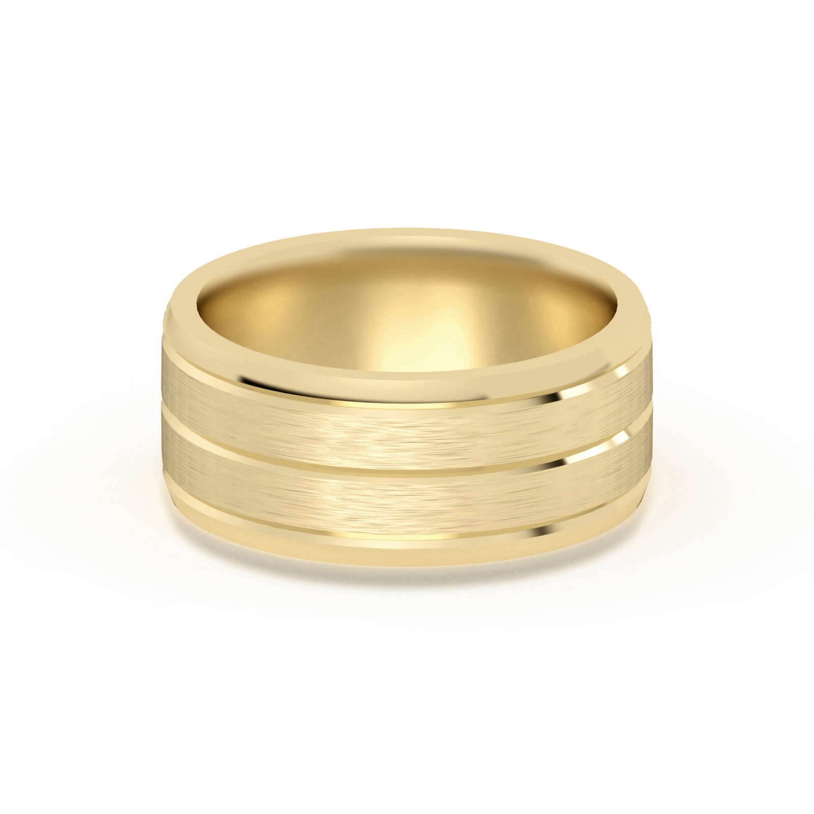 Klasyczna Beveled Comfort Fit Satenowa Męska Obrączka Ślubna 585 Żółte Złoto (14K) 8 MM