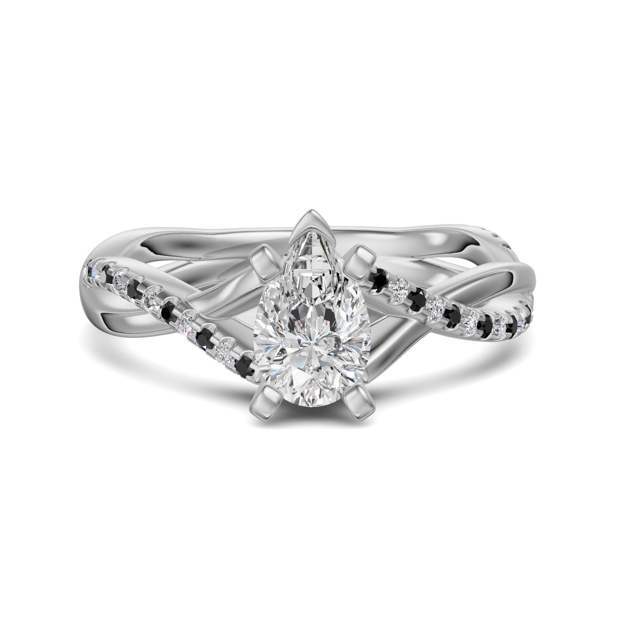 Twisted Accented Gruszkowy 0.50 ct Pierścionek Zaręczynowy - Midnight - Diament Laboratoryjny 950 Platyna