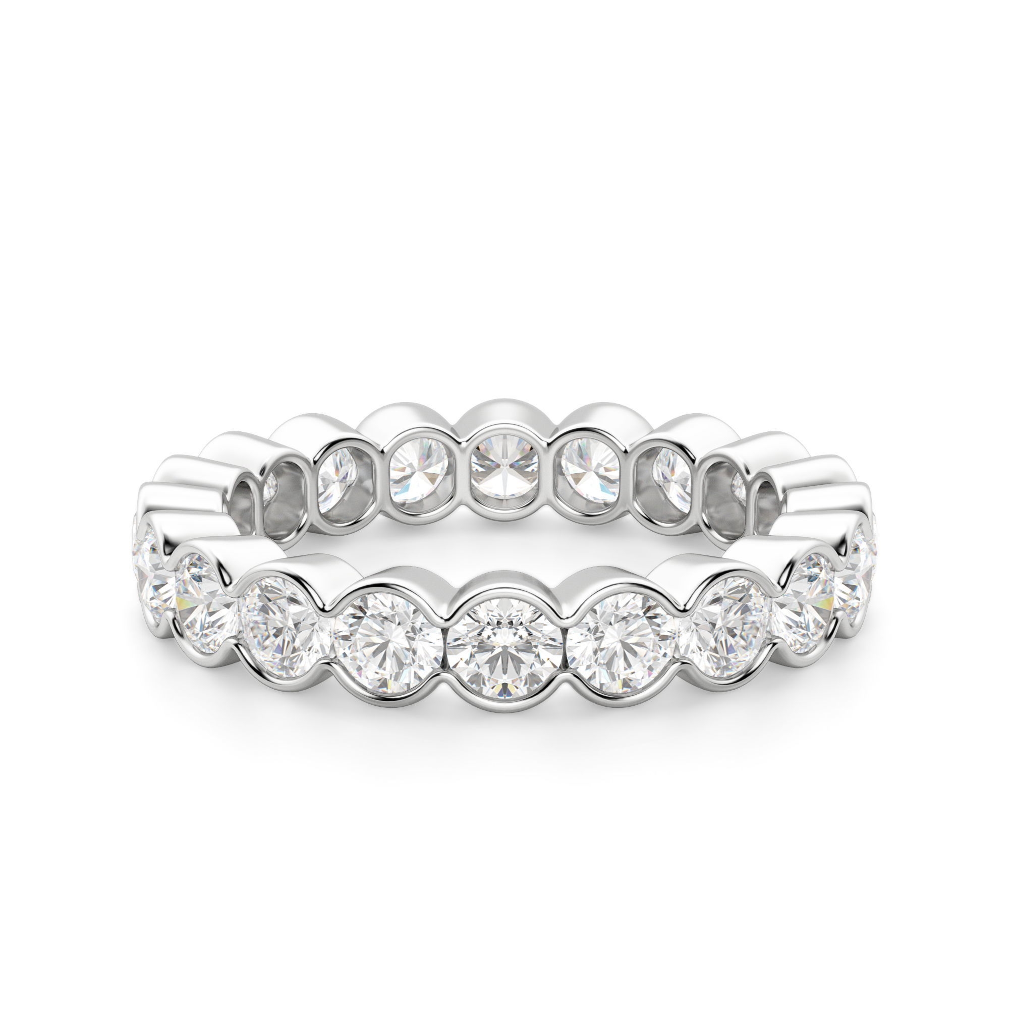 Obrączka Ślubna Eternity Half Bezel z Okrągłymi Kamieniami 3.00 mm Laboratoryjny Diament 750 Białe Złoto (18K)