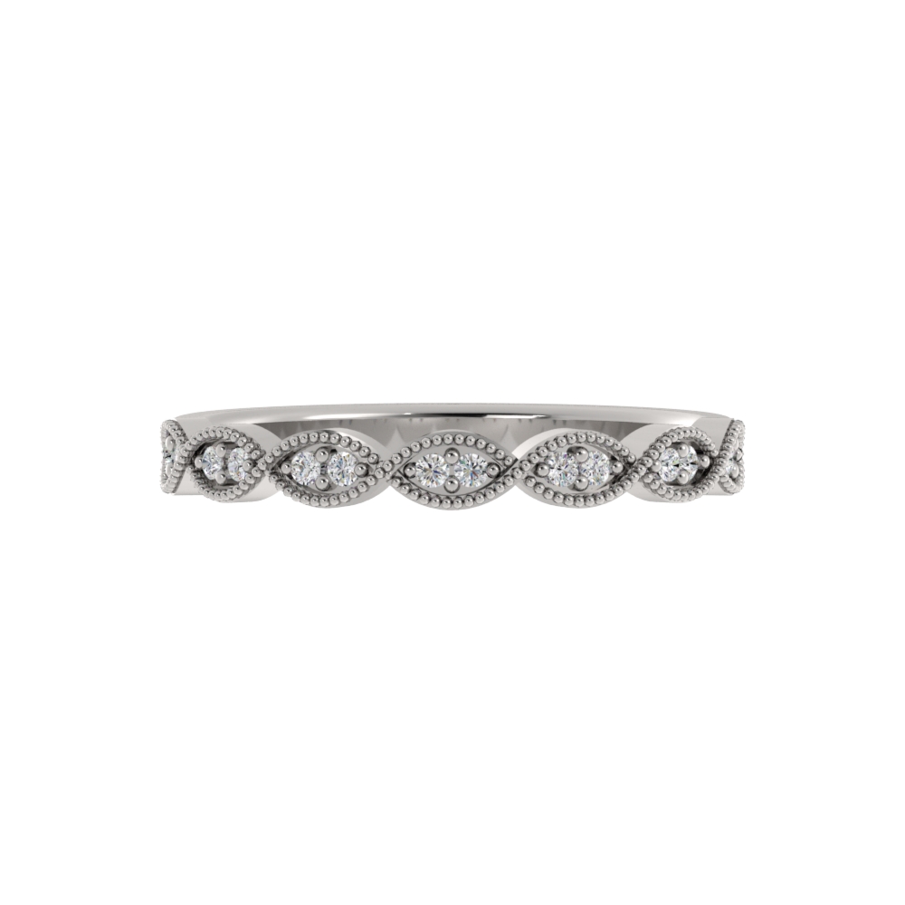 Obrączka Ślubna Dia Milgrain Pavé 2.50 MM Diament Naturalny 417 (10K) Białe Złoto