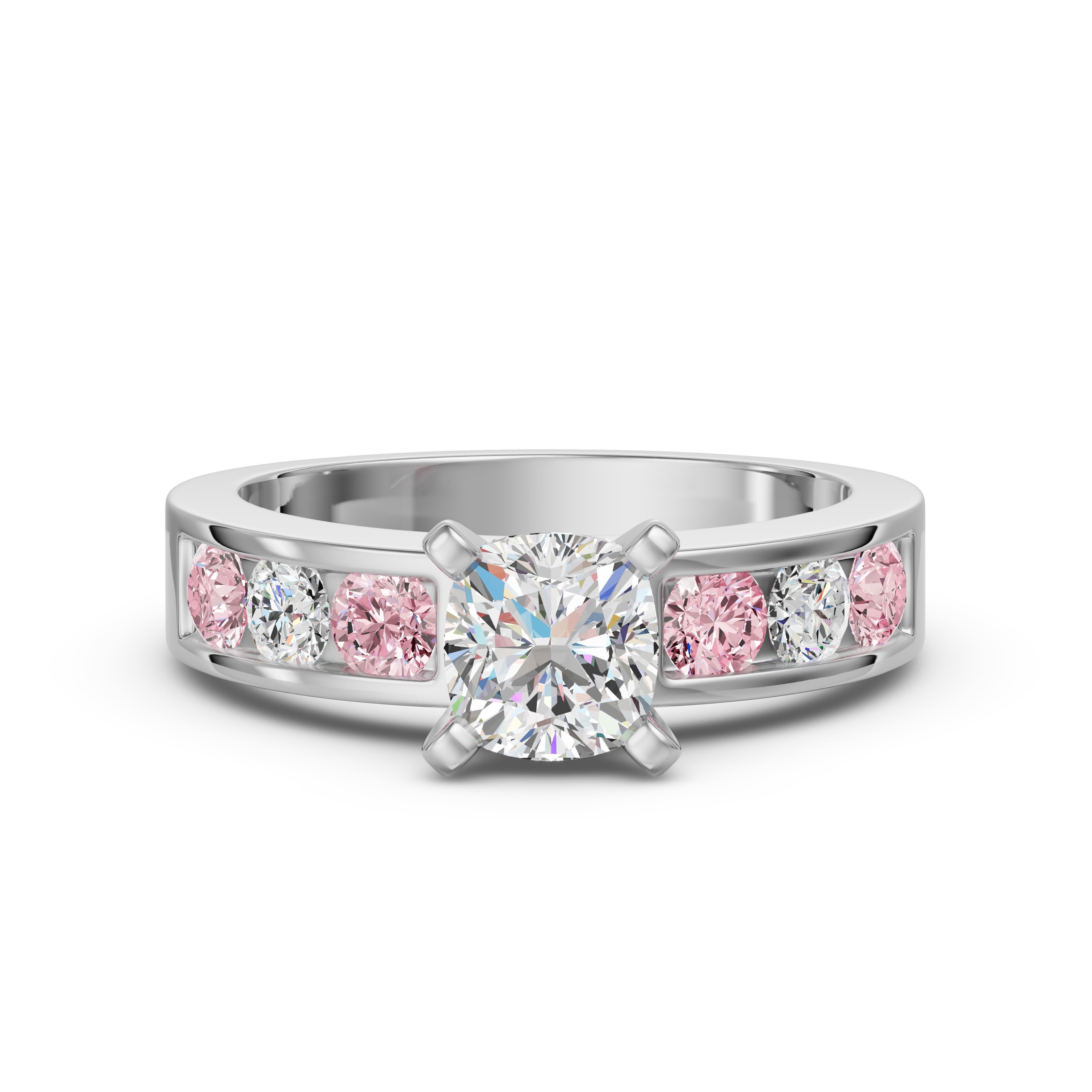 Diamond Diva Poduszkowy Pierścionek Zaręczynowy 1.50 ct - Rose - Diament Naturalny 750 Białe Złoto