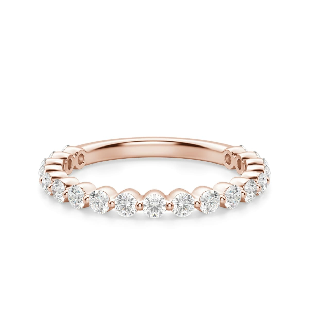 Obrączka Ślubna Half Eternity Shared Prong z Okrągłymi Kamieniami 2.00 mm Laboratoryjny Diament 750 Różowe Złoto (18K)