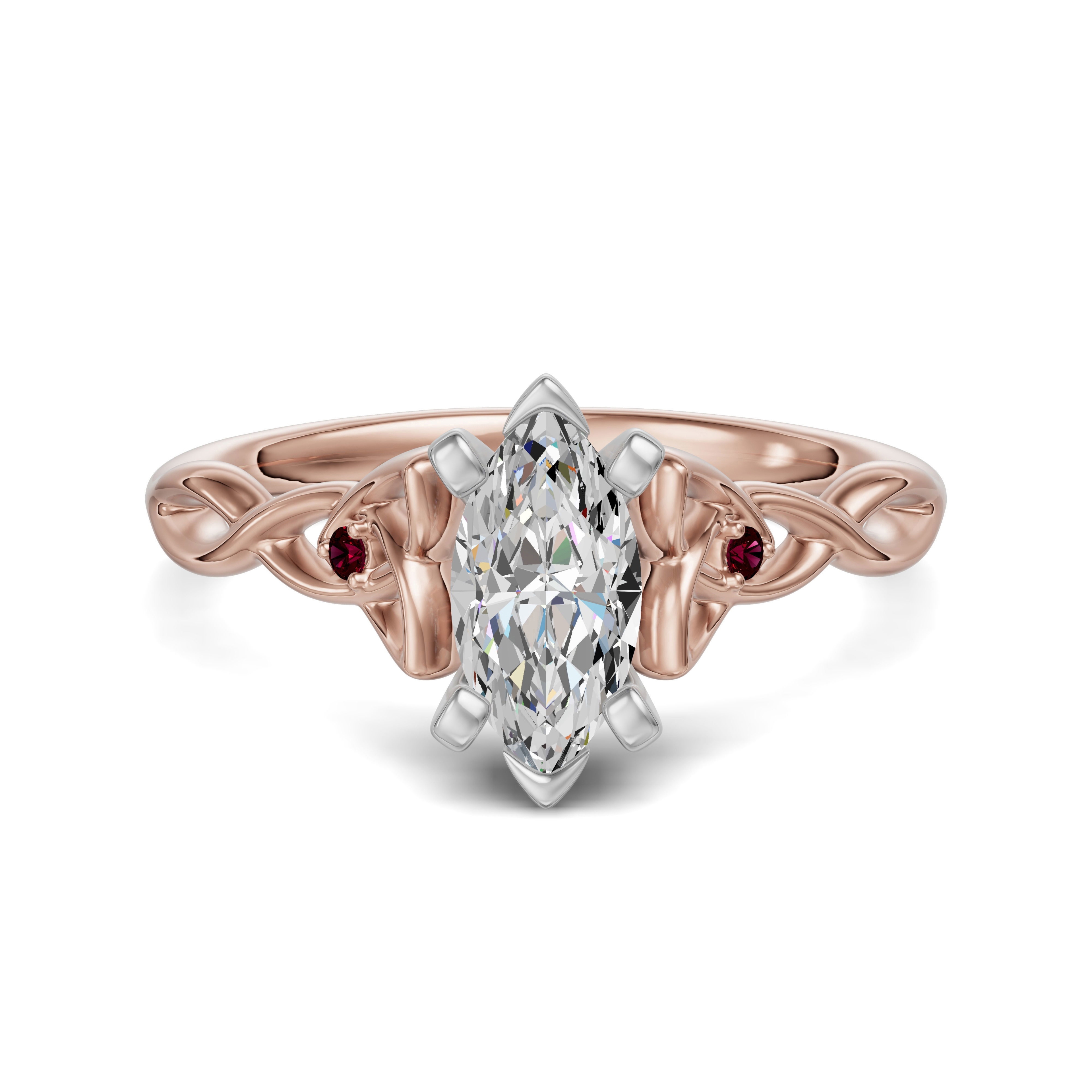 Celtic Knot Markizowy 1.00 ct Pierścionek Zaręczynowy - Rubin - Diament Naturalny 585 Różowe Złoto