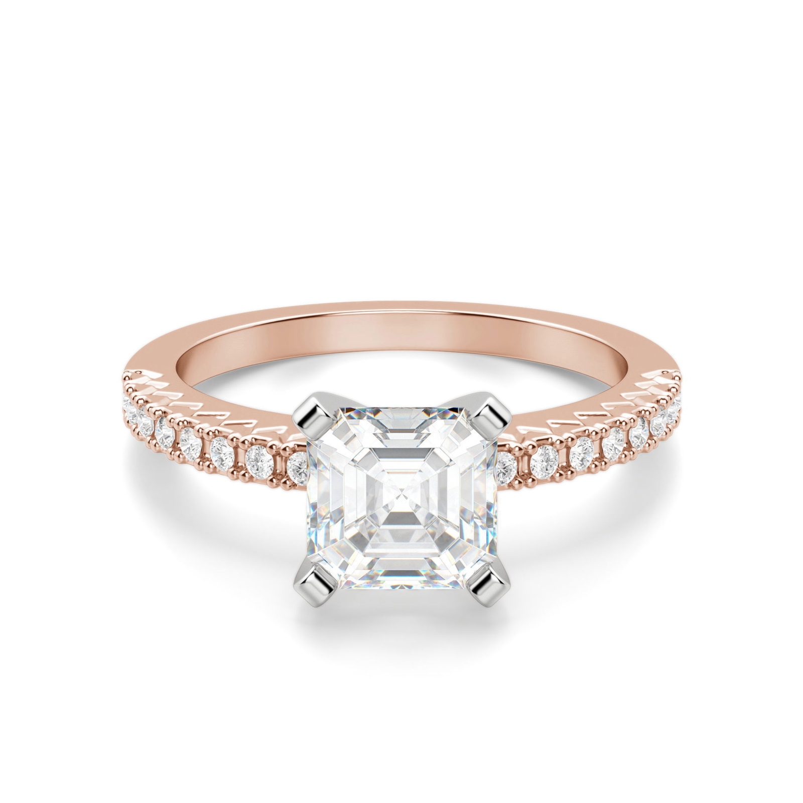 Angelix Asscher 0.75 krt Pierścionek Zaręczynowy Diament Laboratoryjny 585 Różowe Złoto (14K)