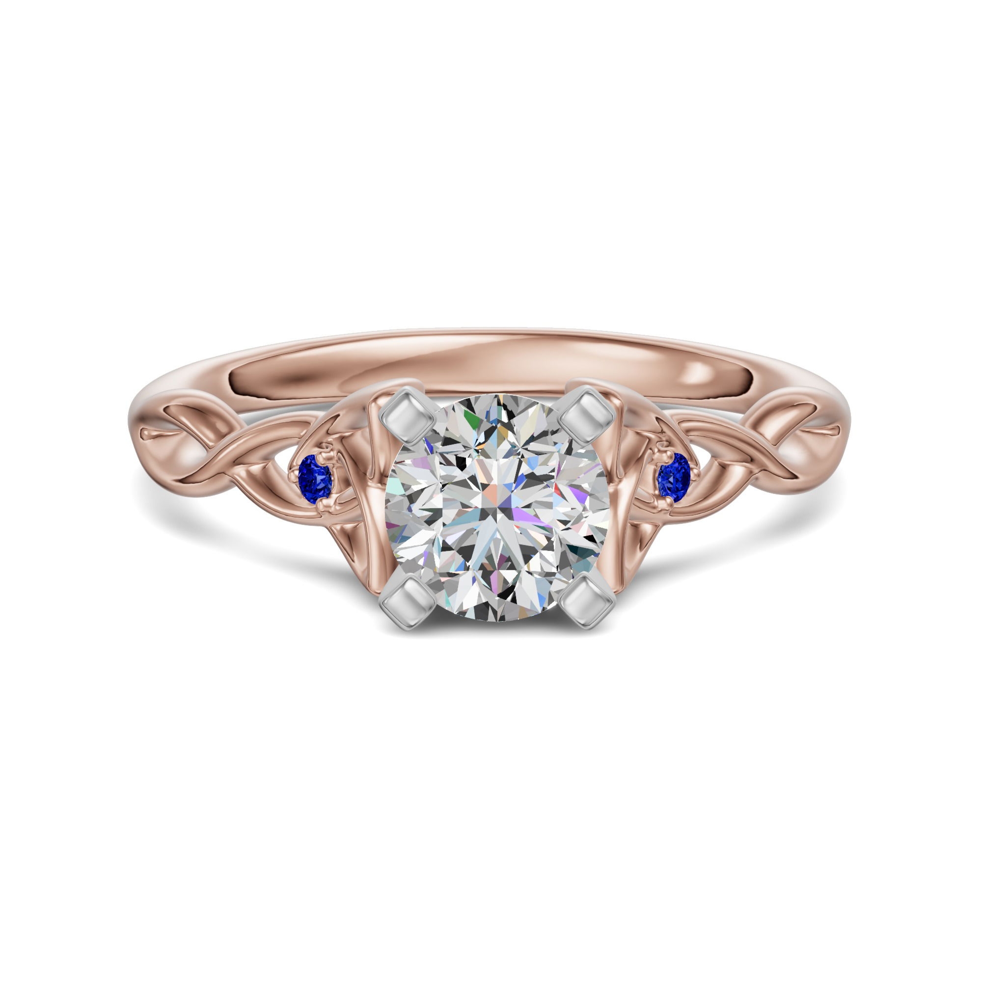 Celtic Knot Okrągły 3.00 ct Pierścionek Zaręczynowy - Szafir - Diament Naturalny 585 Różowe Złoto