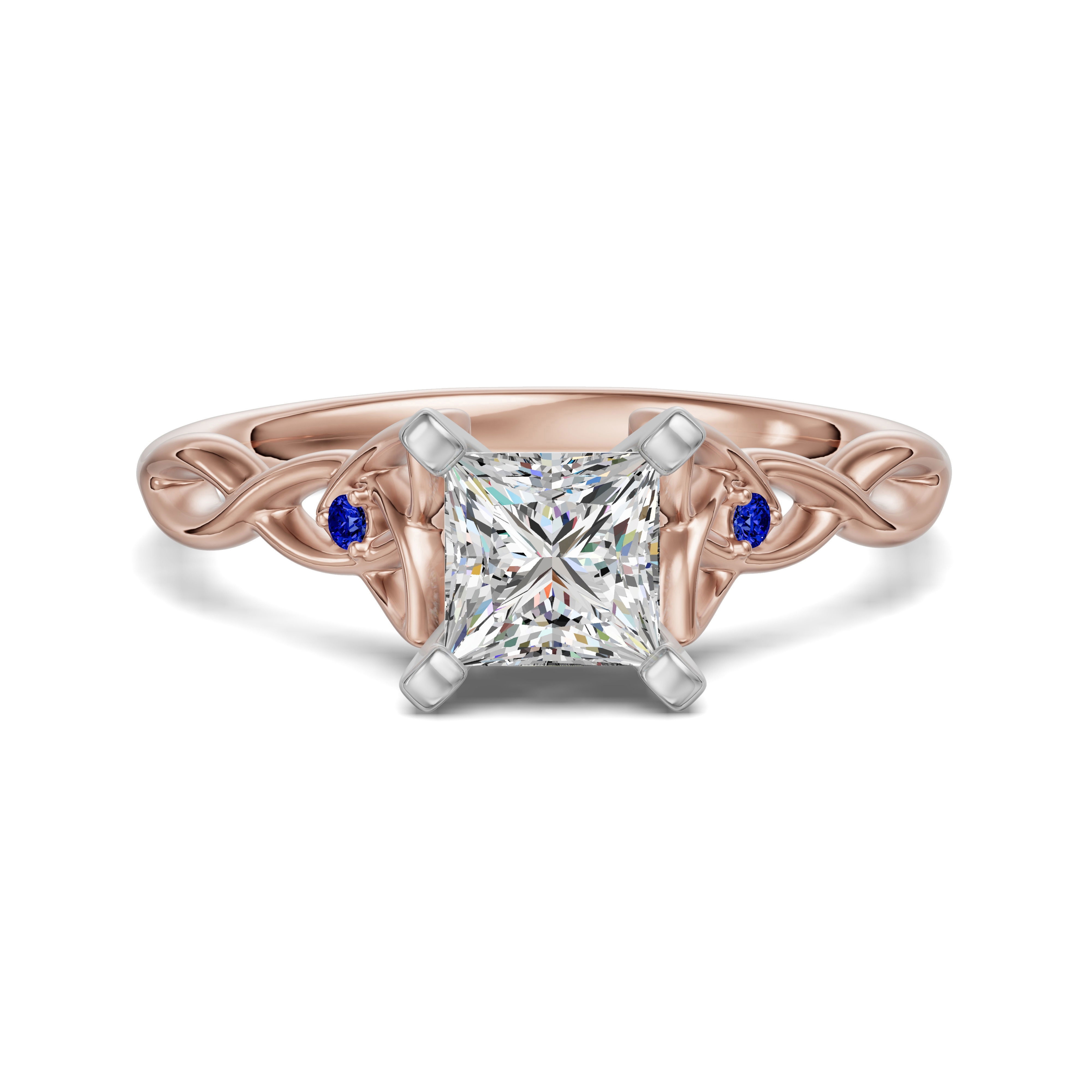 Celtic Knot Księżniczka 2.50 Pierścionek Zaręczynowy - Szafir - Diament Naturalny 585 Różowe Złoto