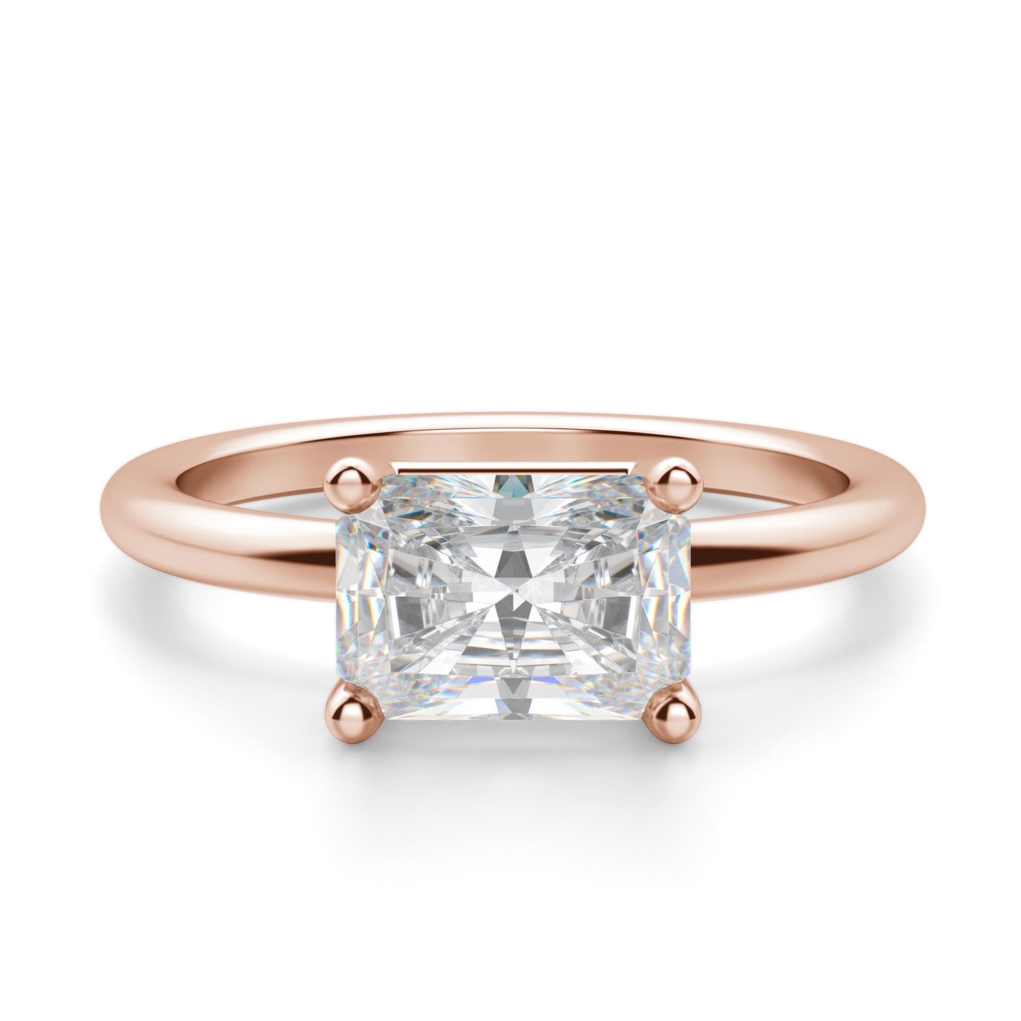 Klasyczny Pierścionek Zaręczynowy Radiant 2.00 ct East-West Diament Laboratoryjny 585 Różowe Złoto (14K)