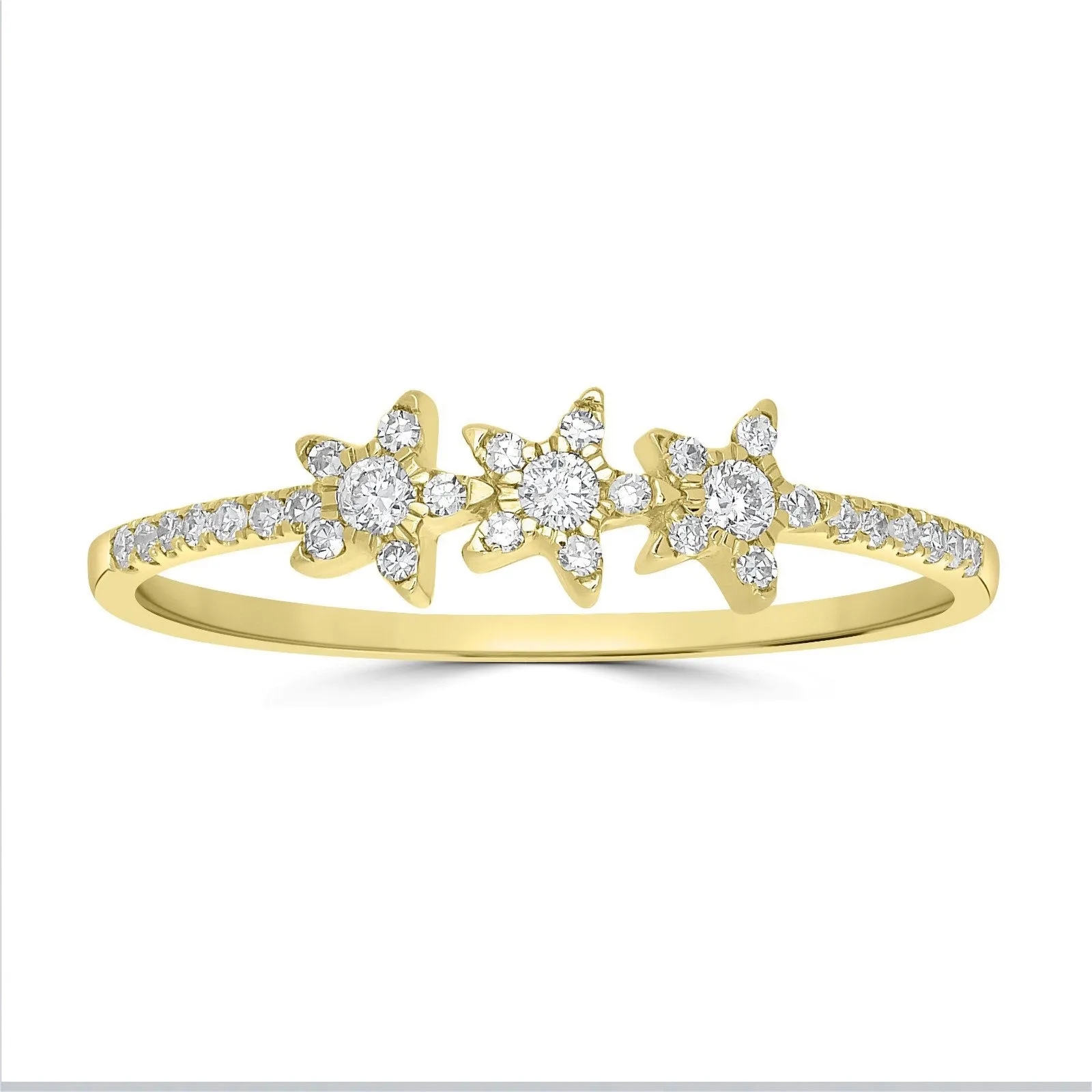 Pierścionek Midi z 3 Gwiazdami Diament Laboratoryjny 585 Żółte Złoto