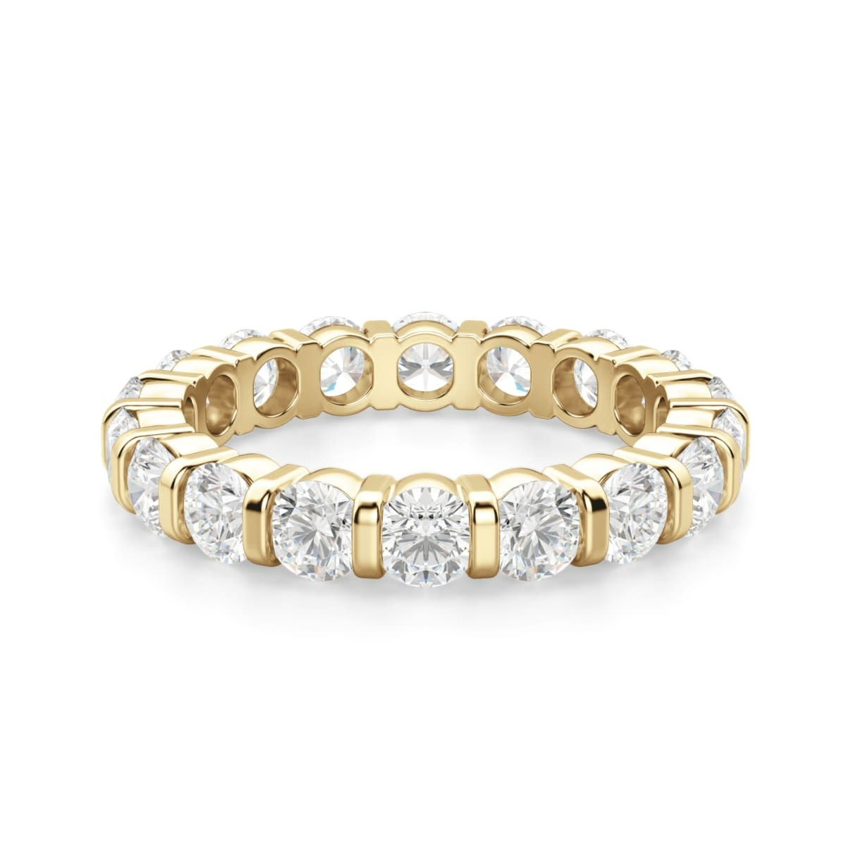 Obrączka Ślubna Eternity Bar Set z Okrągłymi Kamieniami 3.00 mm Laboratoryjny Diament 750 Żółte Złoto (18K)