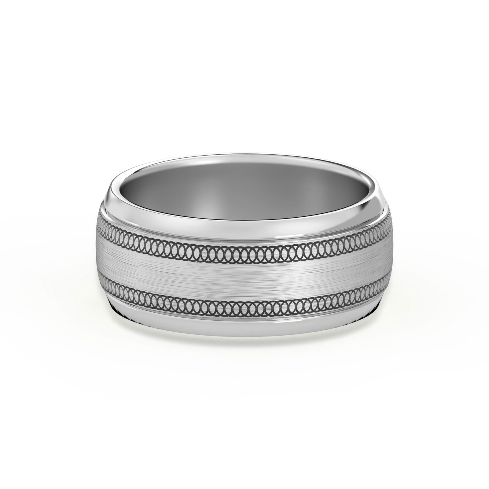 Okrągła z Przeplotem Flat Channel Obrączka Ślubna 585 Białe Złoto (14K) 8 MM