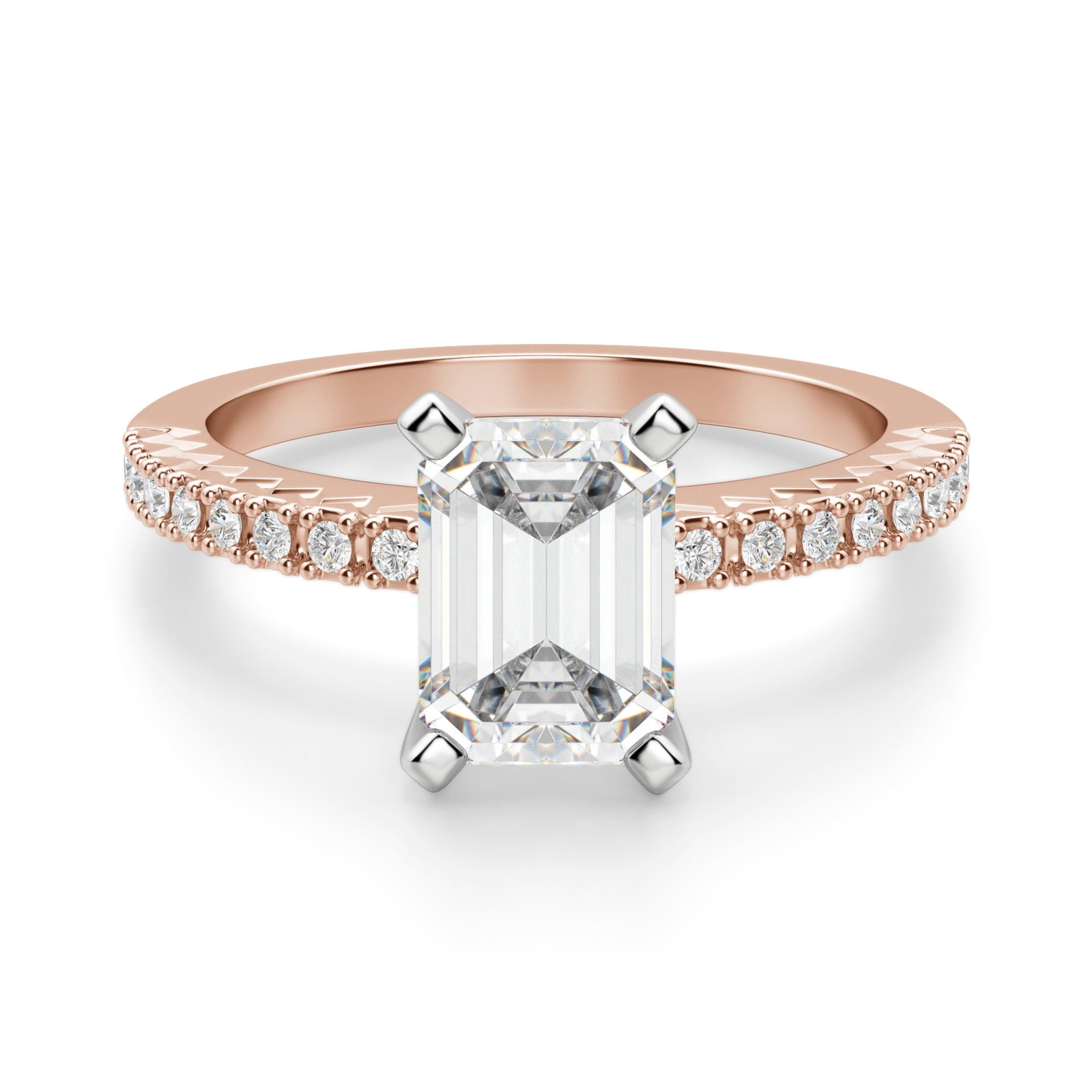 Angelix Szmaragdowy 1.00 krt Pierścionek Zaręczynowy Diament Laboratoryjny 585 Różowe Złoto (14K)