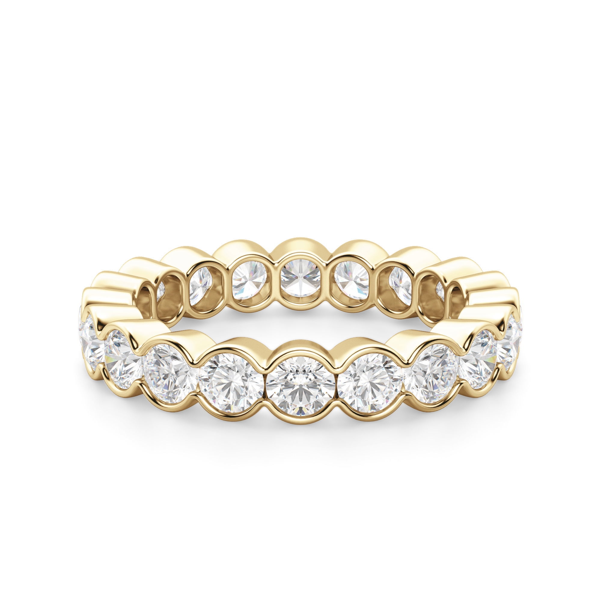 Obrączka Ślubna Eternity Half Bezel z Okrągłymi Kamieniami 3.00 mm Laboratoryjny Diament 750 Żółte Złoto (18K)