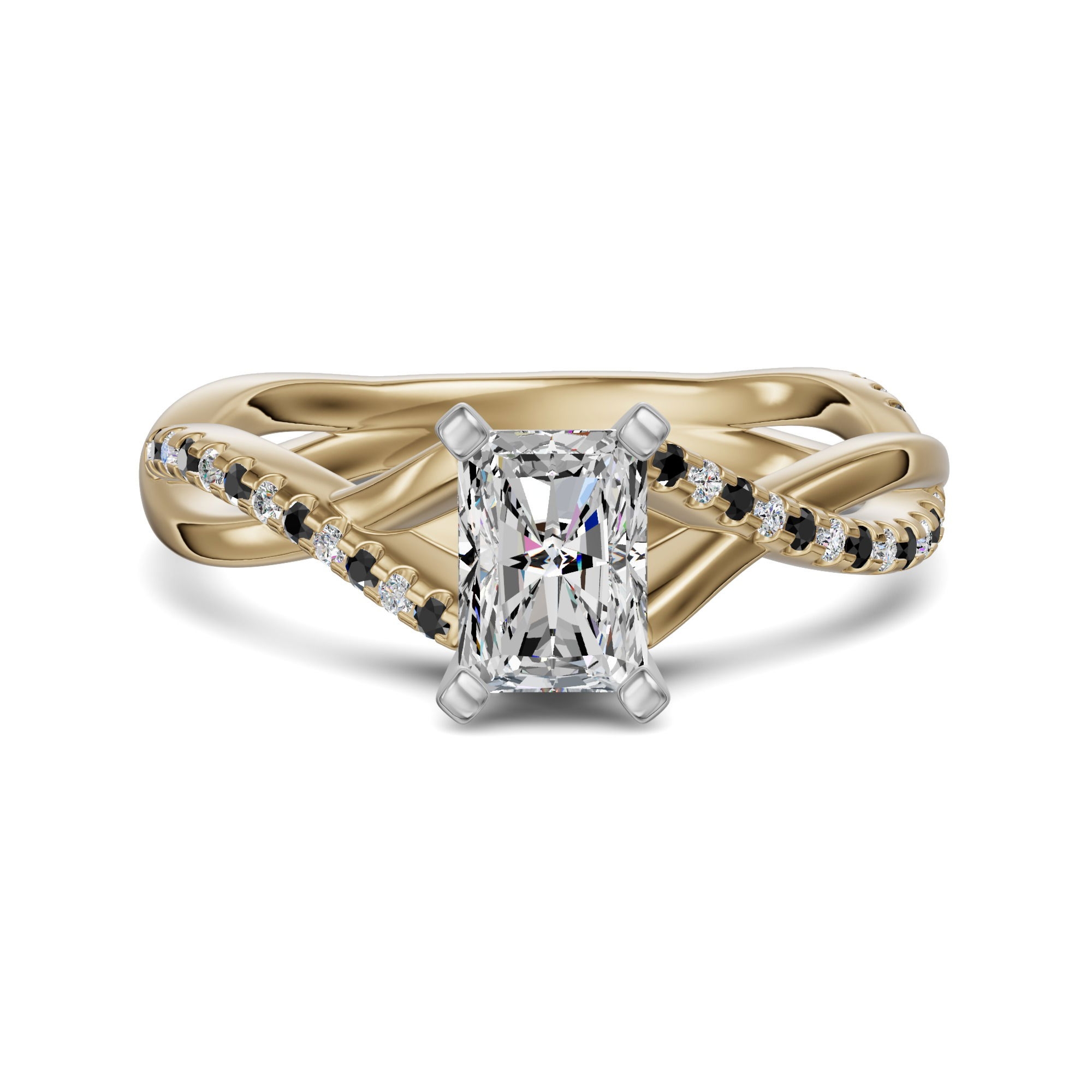 Twisted Accented Radiant 0.50 ct Pierścionek Zaręczynowy - Midnight - Diament Naturalny 585 Żółte Złoto