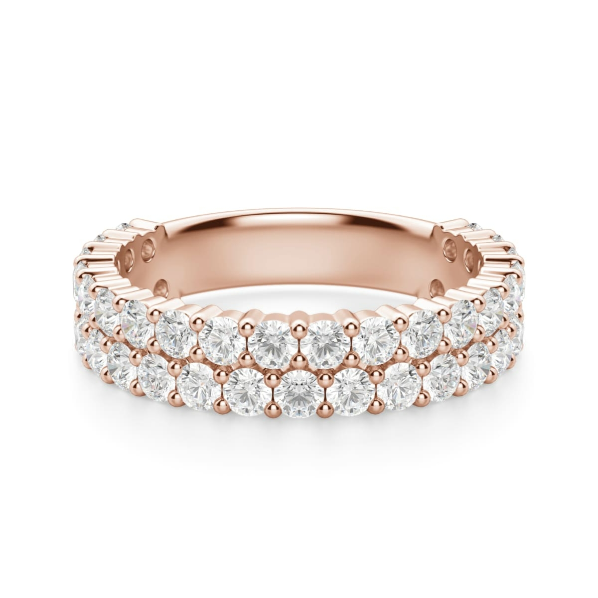 Obrączka Ślubna Dwurzędowa Half Eternity z Okrągłymi Kamieniami 2.00 mm Laboratoryjny Diament 750 Różowe Złoto (18K)