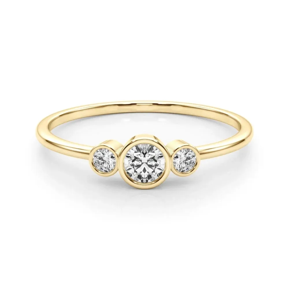 Pierścionek z Trzema Kamieniami w Oprawie Bezel Diament Naturalny 585 Żółte Złoto