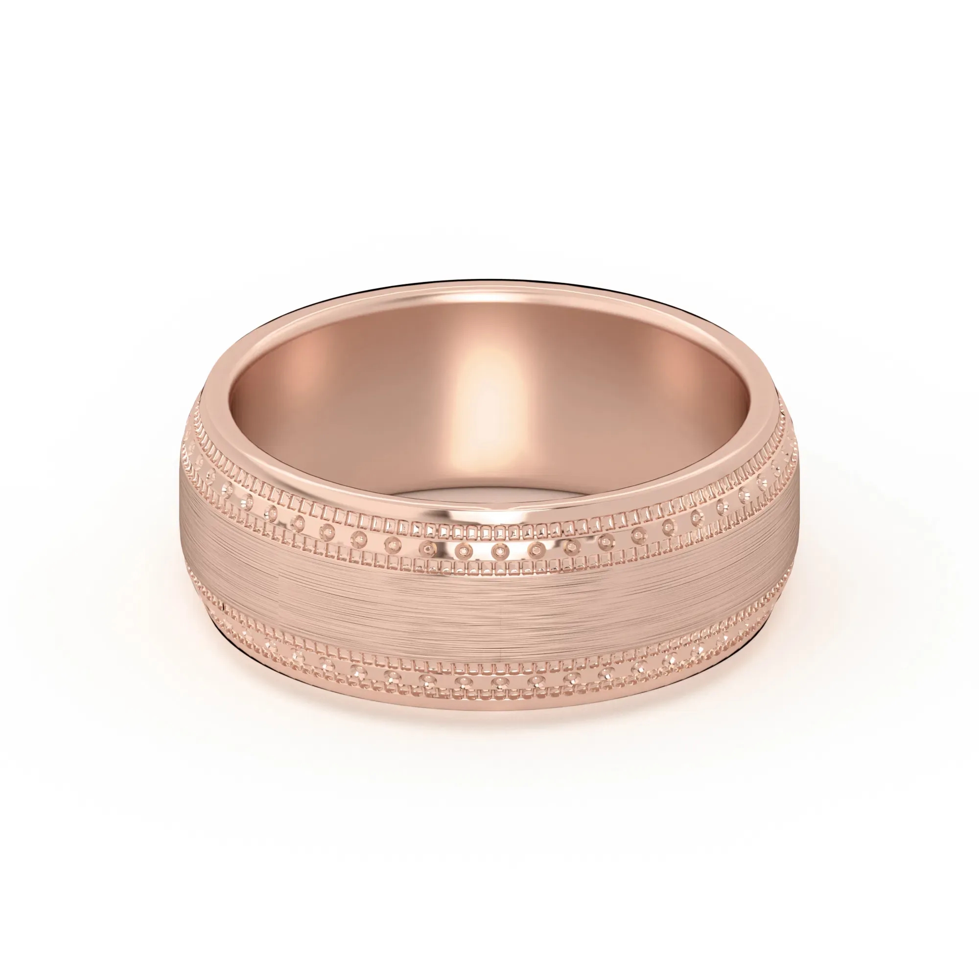 Double Beaded Wysoka Polska Obrączka Ślubna 585 Różowe Złoto (14K) 7 MM