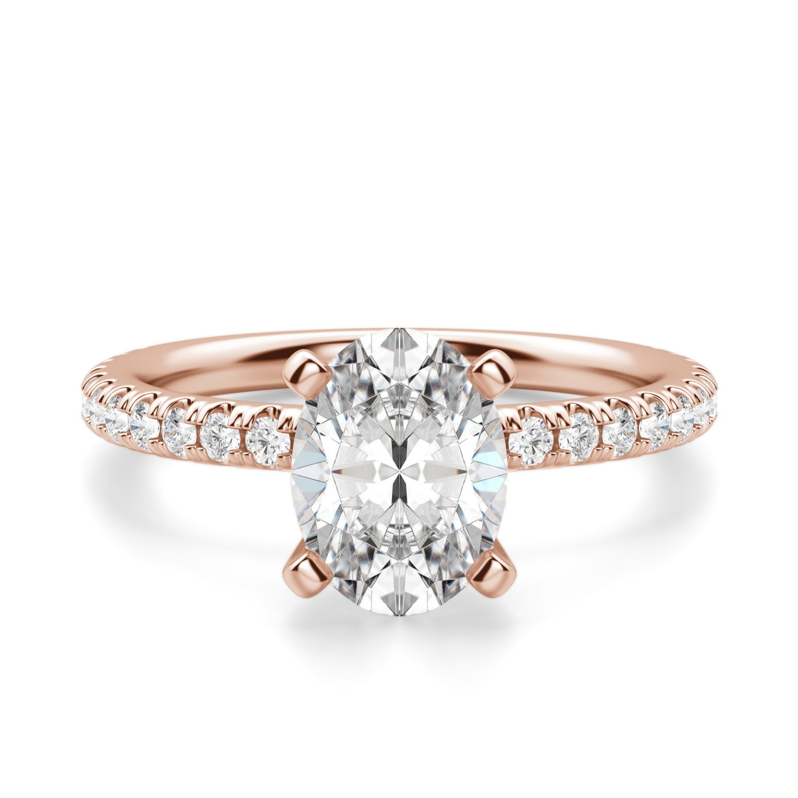 Petite Accented Owalny 3.00 krt Pierścionek Zaręczynowy Diament Laboratoryjny 585 Różowe Złoto (14K)