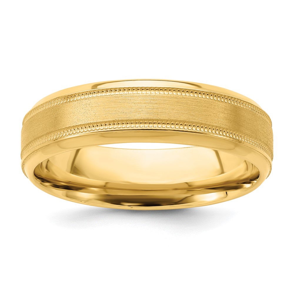 Szczotkowana Obrączka Ślubna Milgrain Comfort Fit 6 mm 585 Żółte Złoto (14K)