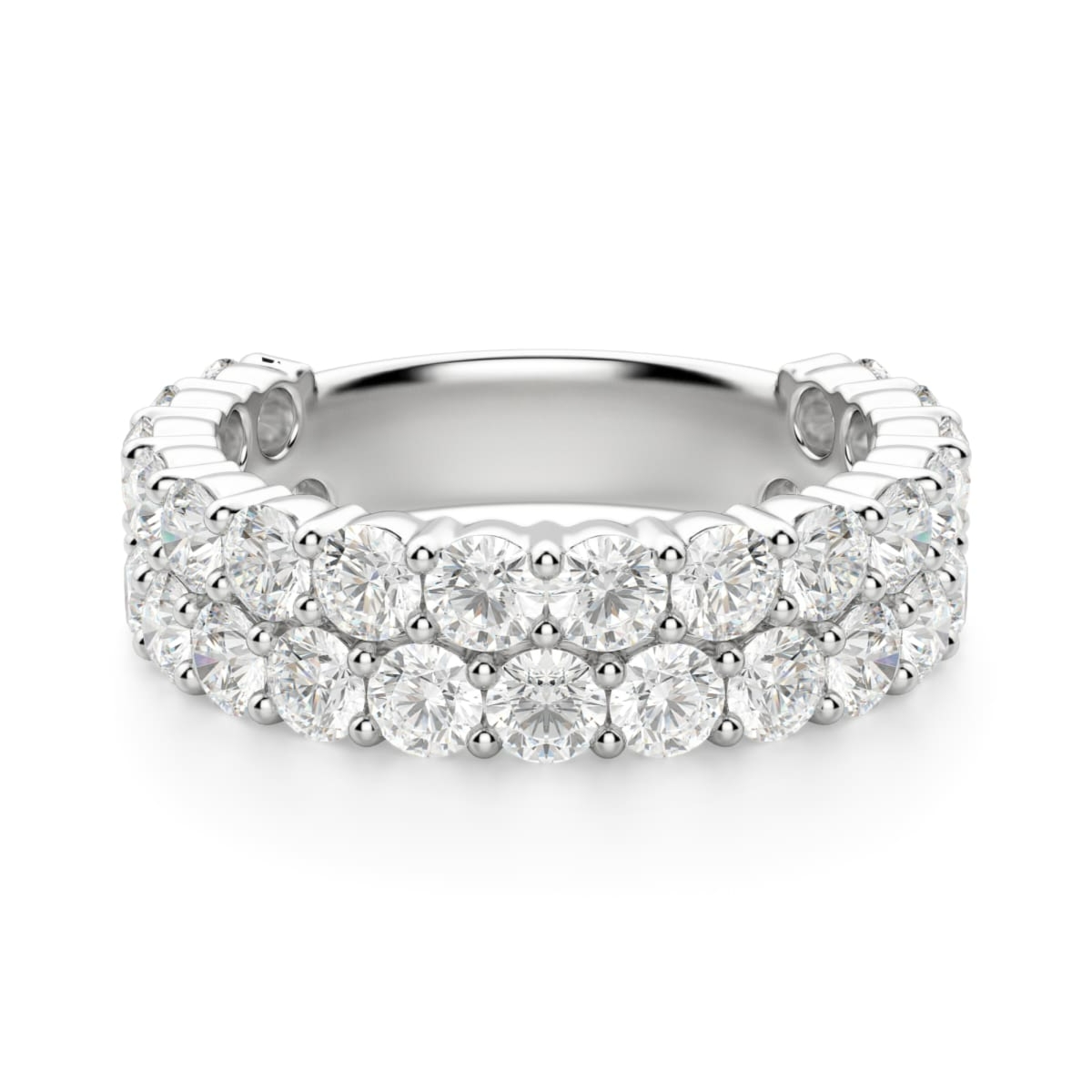 Obrączka Ślubna Half Eternity Pave z Okrągłymi Kamieniami 2.70 mm Laboratoryjny Diament 750 Białe Złoto (18K)
