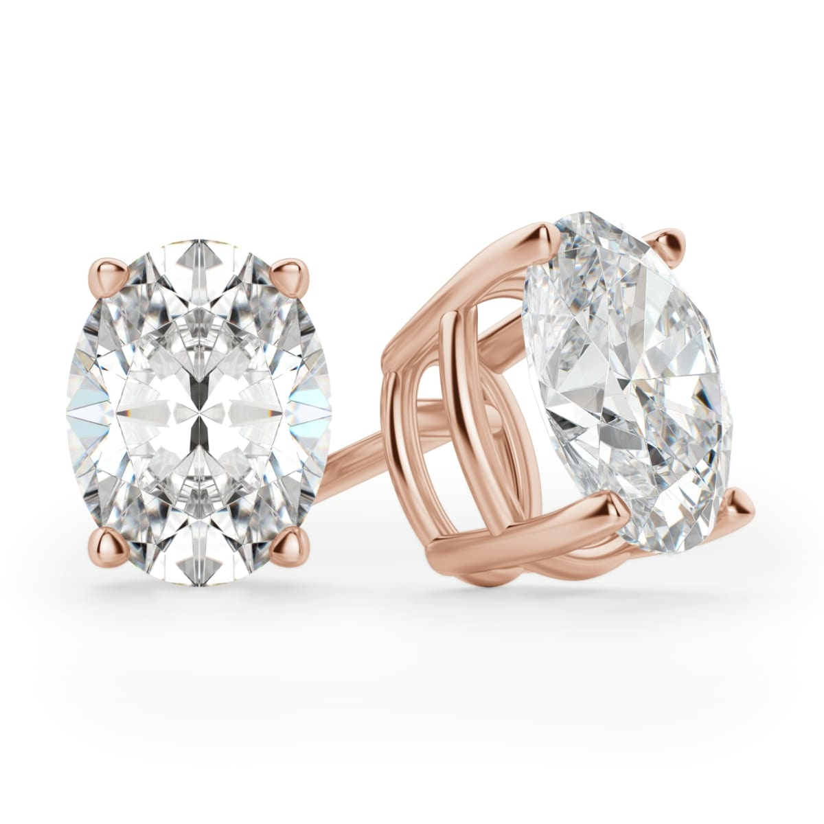 Owalne Kolczyki Sztyfty 3.00 Karata Tension Back Basket Set Diament Laboratoryjny 585 Różowe Złoto (14K)